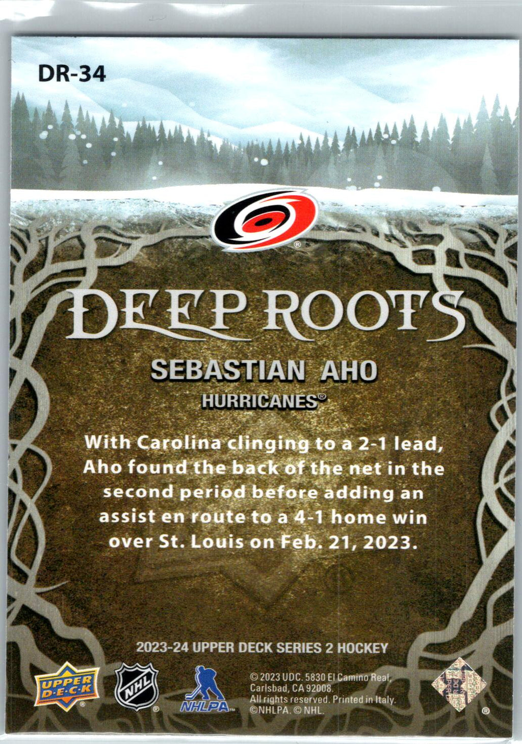 2023-24 Upper Deck #DR-34 Sebastian Aho Deep Roots