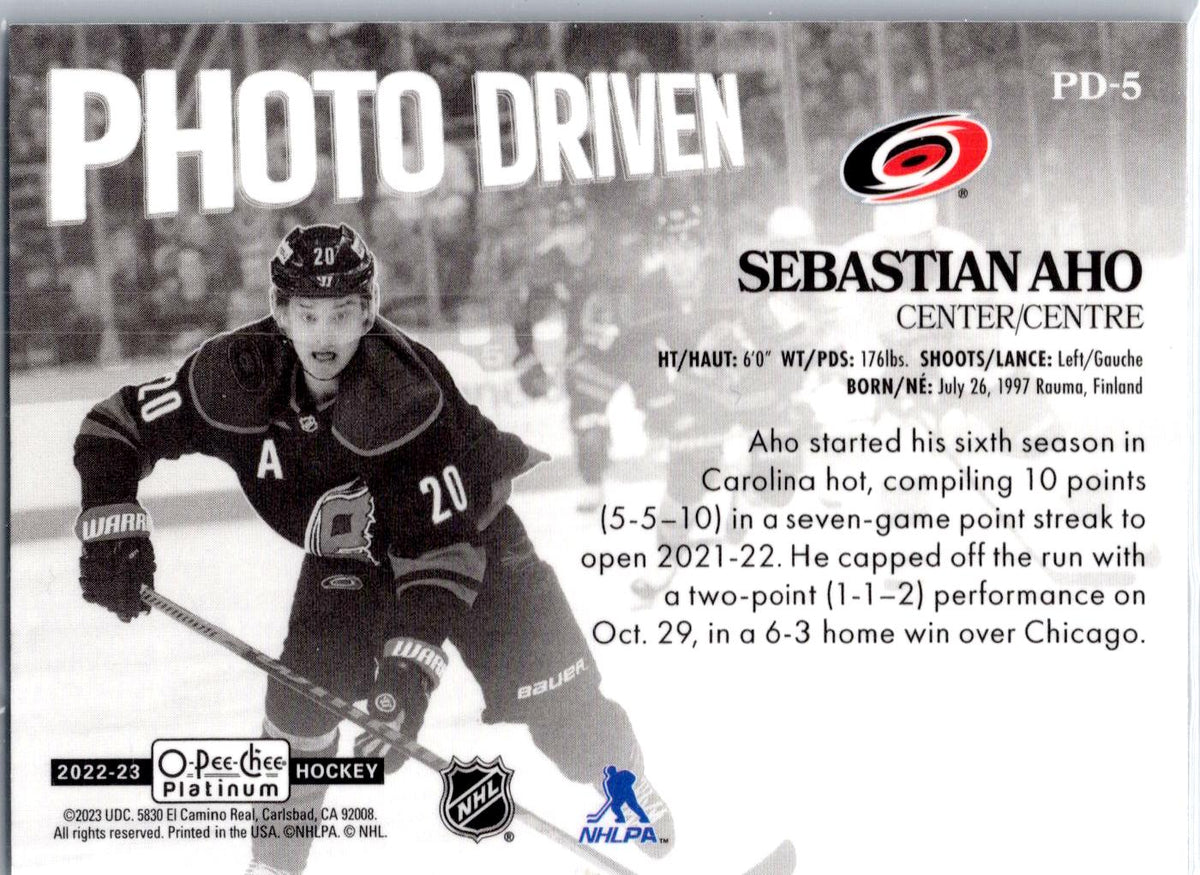 2022-23 O-Pee-Chee Platinum #PD-5 Sebastian Aho Photo-Driven