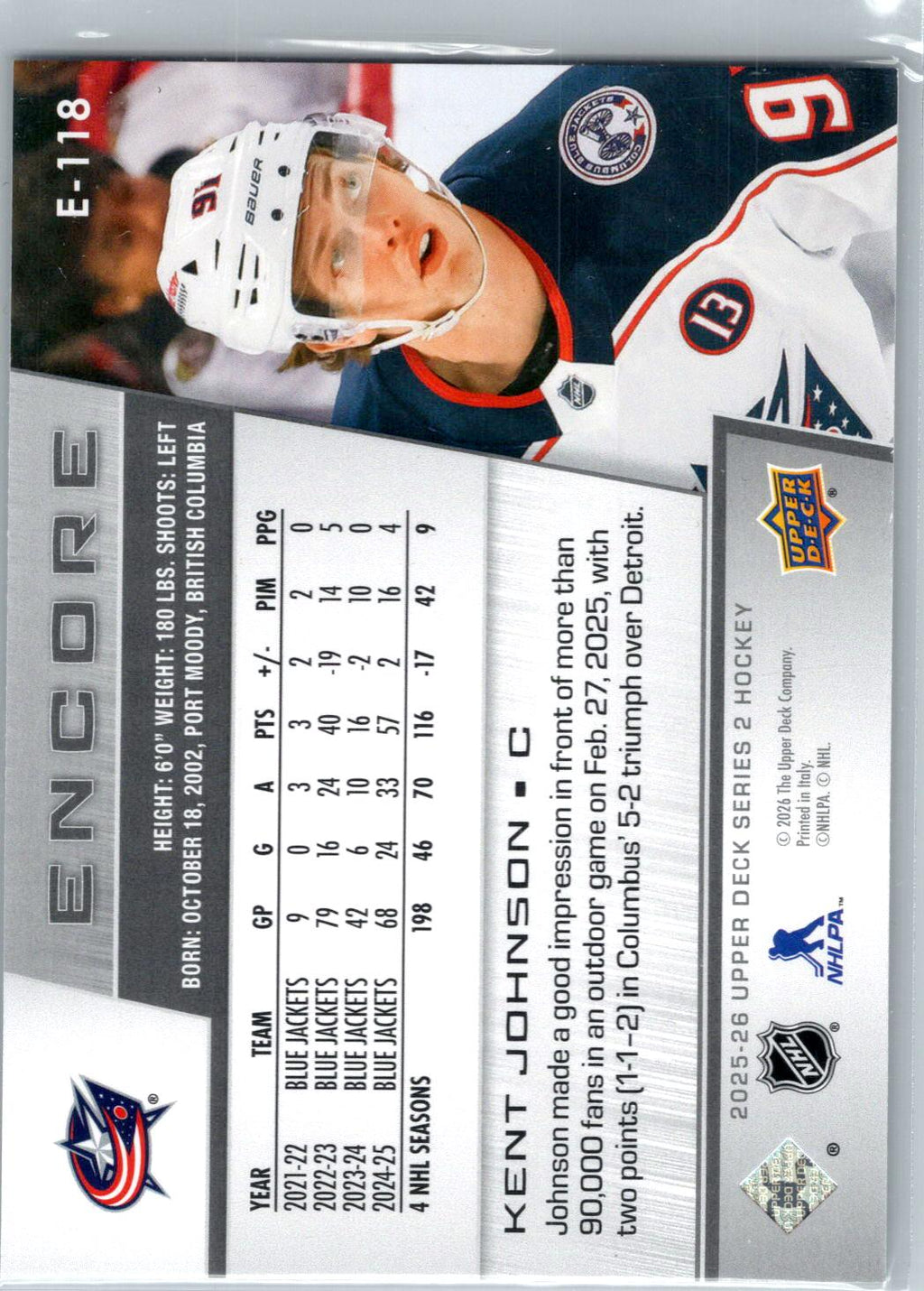 2025-26 Upper Deck #E-118 Kent Johnson Encore