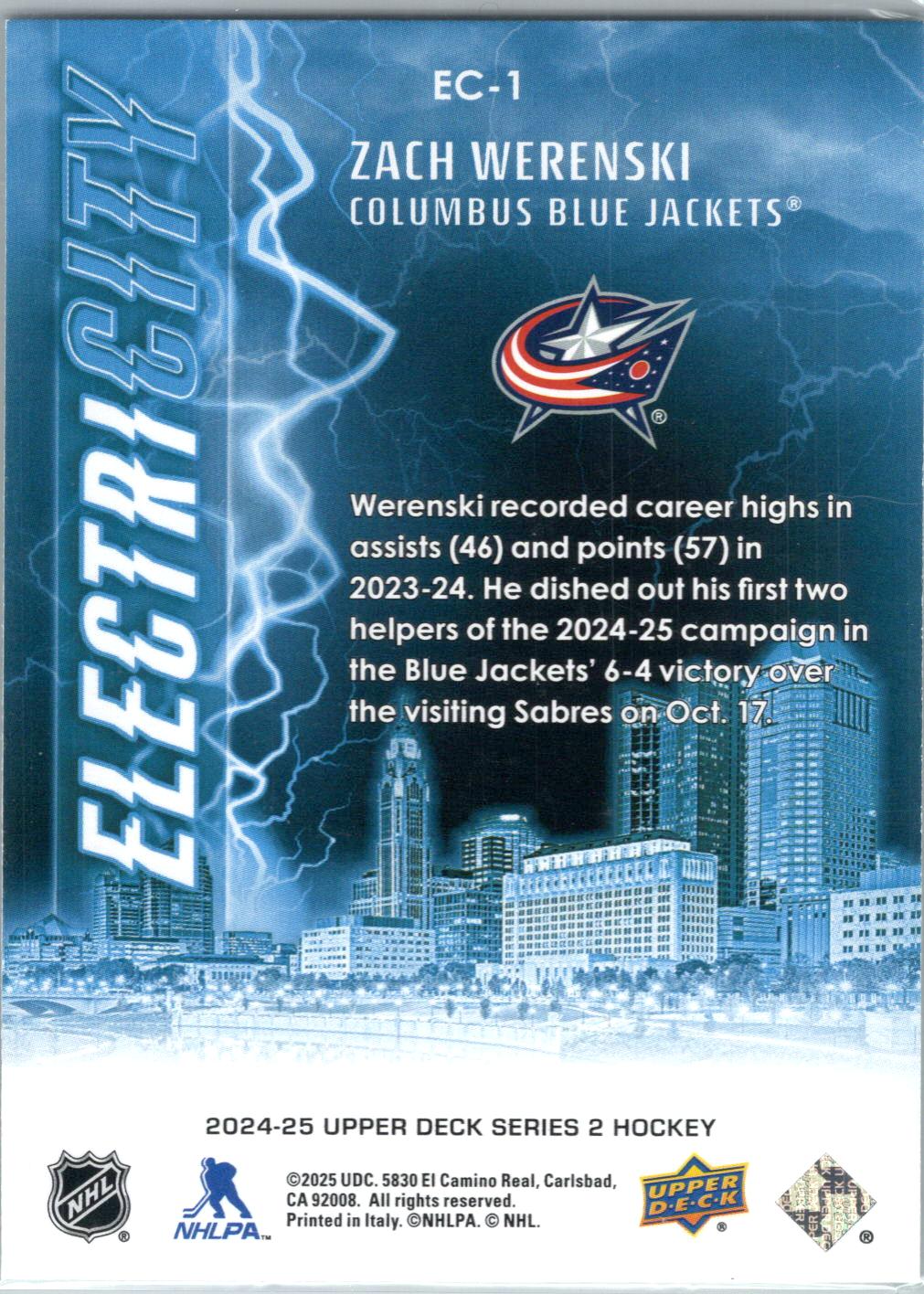2024-25 Upper Deck #EC-1 Zach Werenski ElectriCity