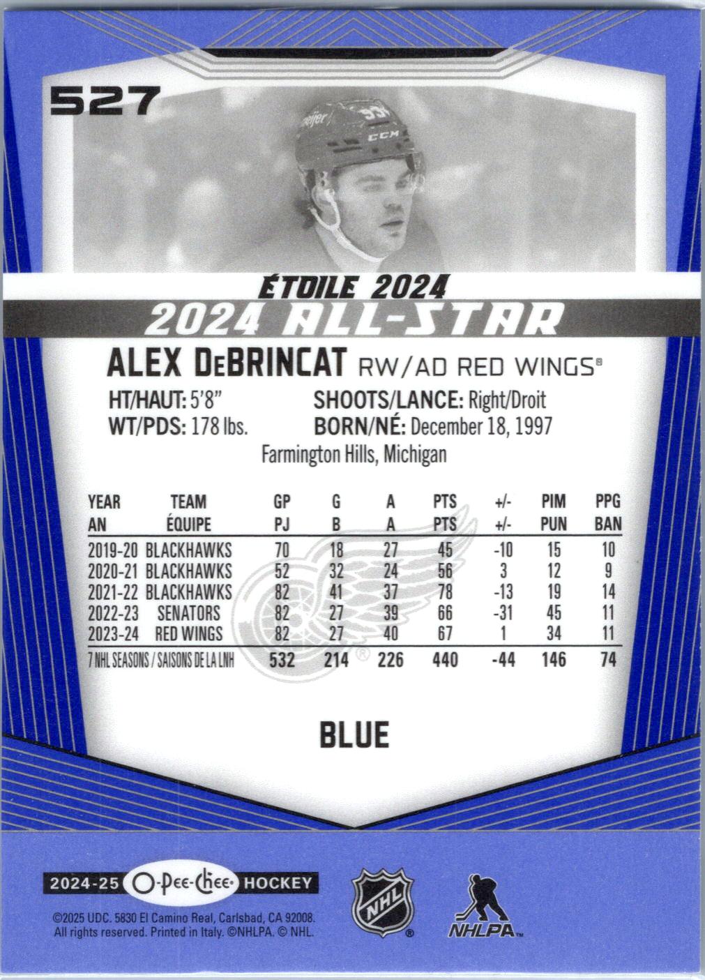 2024-25 O-Pee-Chee #527 Alex DeBrincat Blue Border