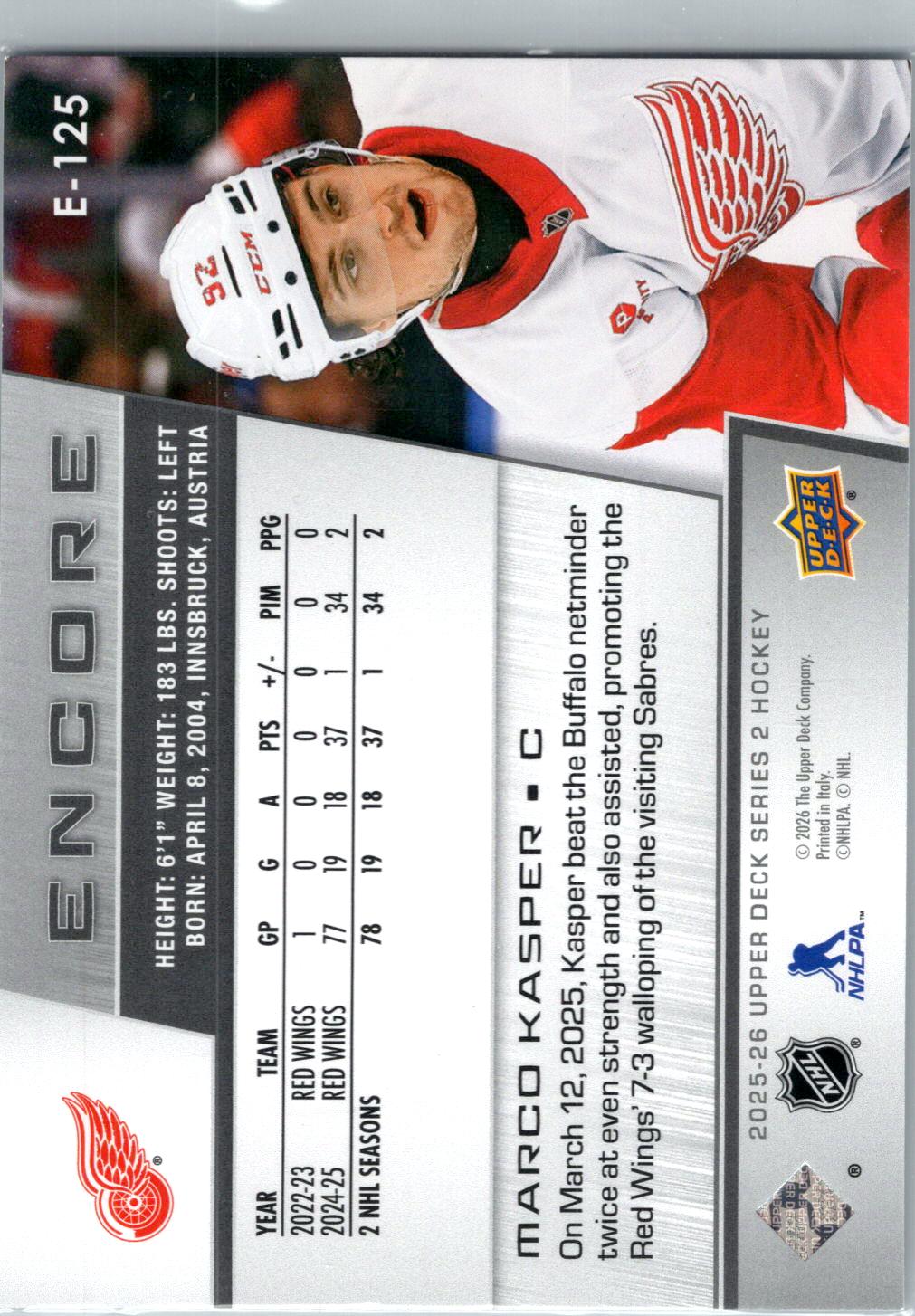 2025-26 Upper Deck #E-125 Marco Kasper Encore