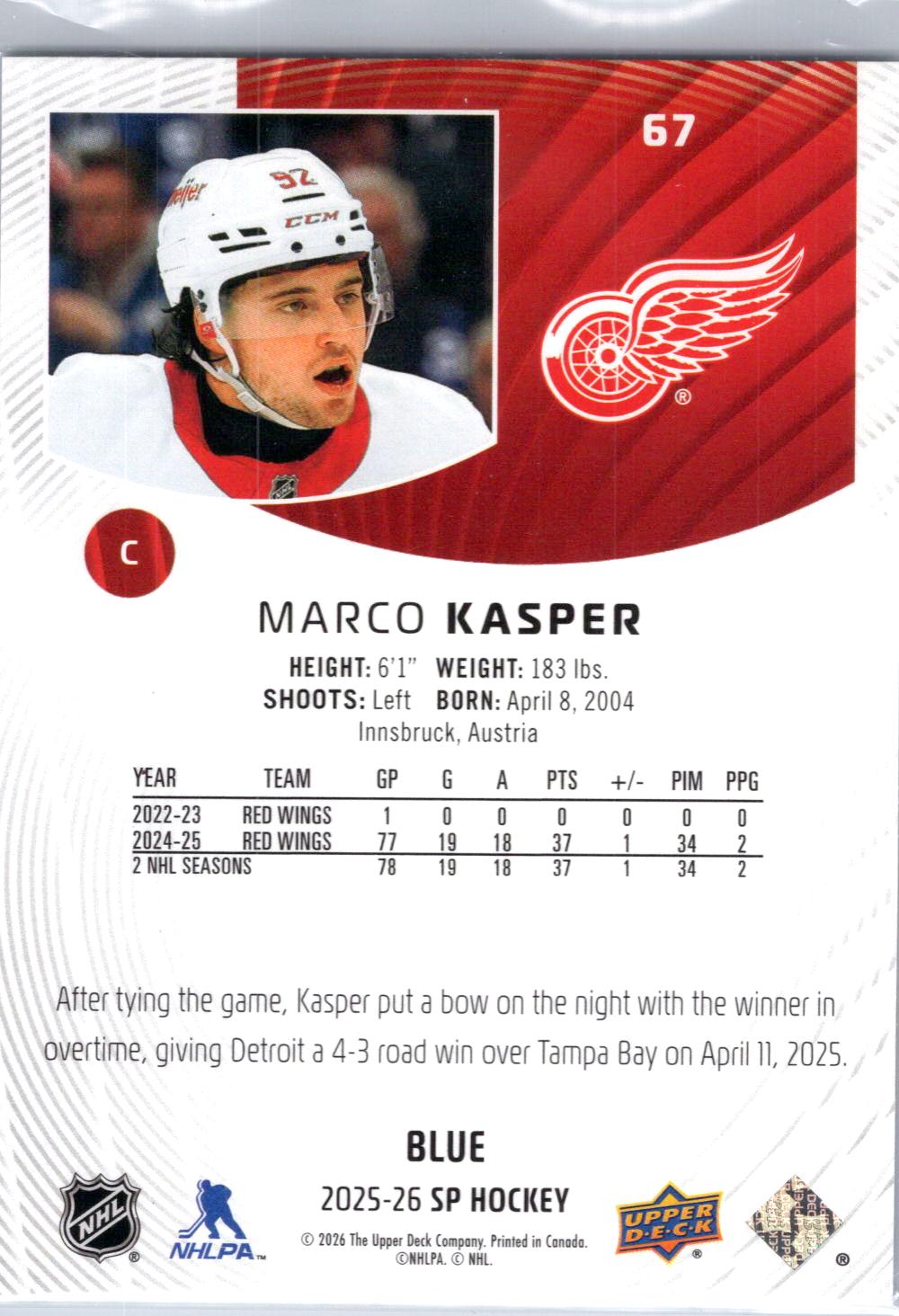 2025-26 SP #67 Marco Kasper Blue