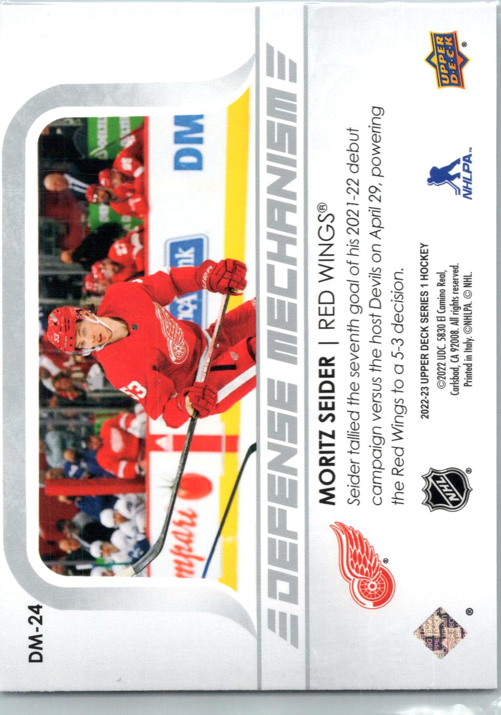 2022-23 Upper Deck #DM-24 Moritz Seider Defense Mechanism Gold