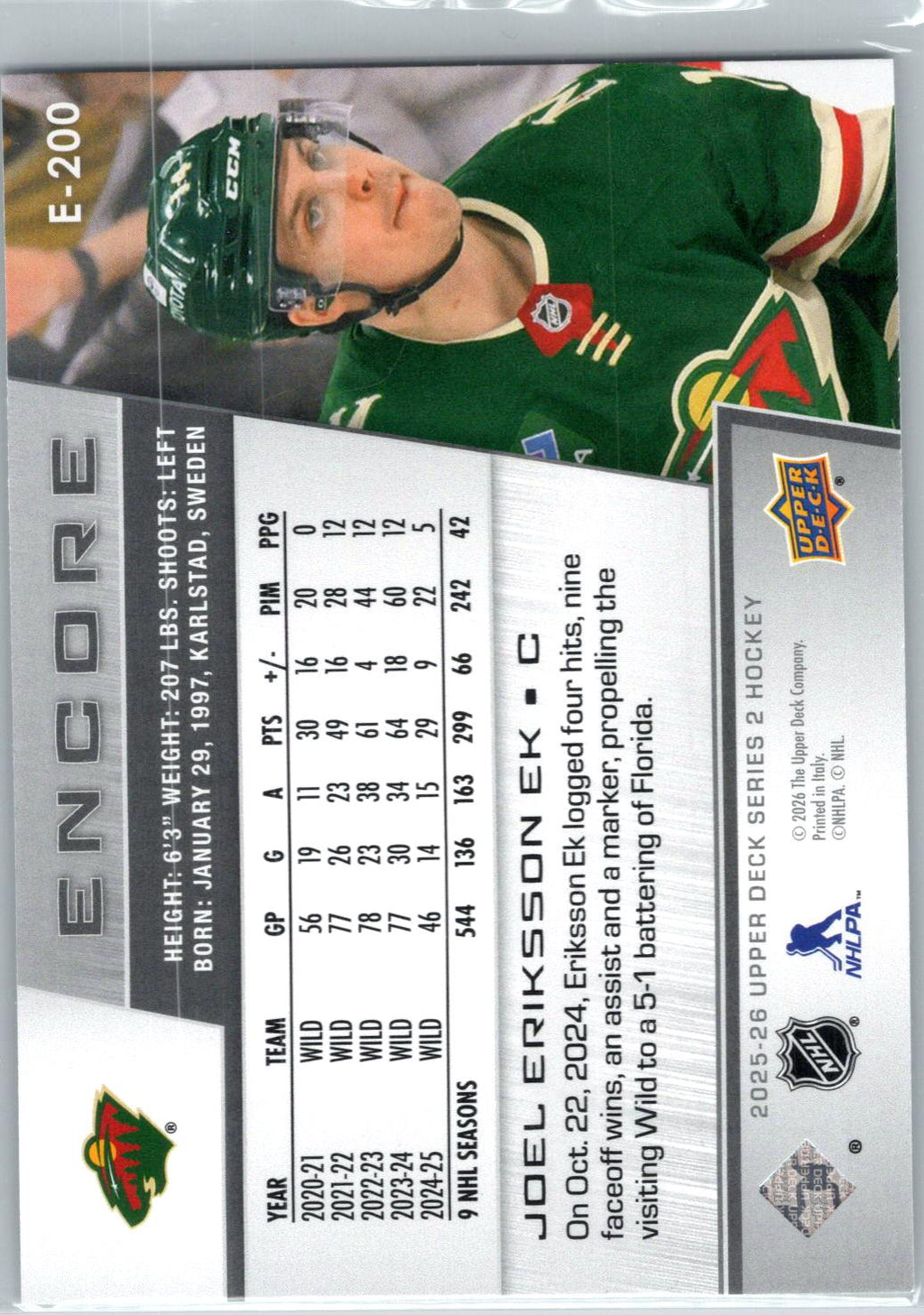 2025-26 Upper Deck #E-200 Joel Eriksson Ek Encore