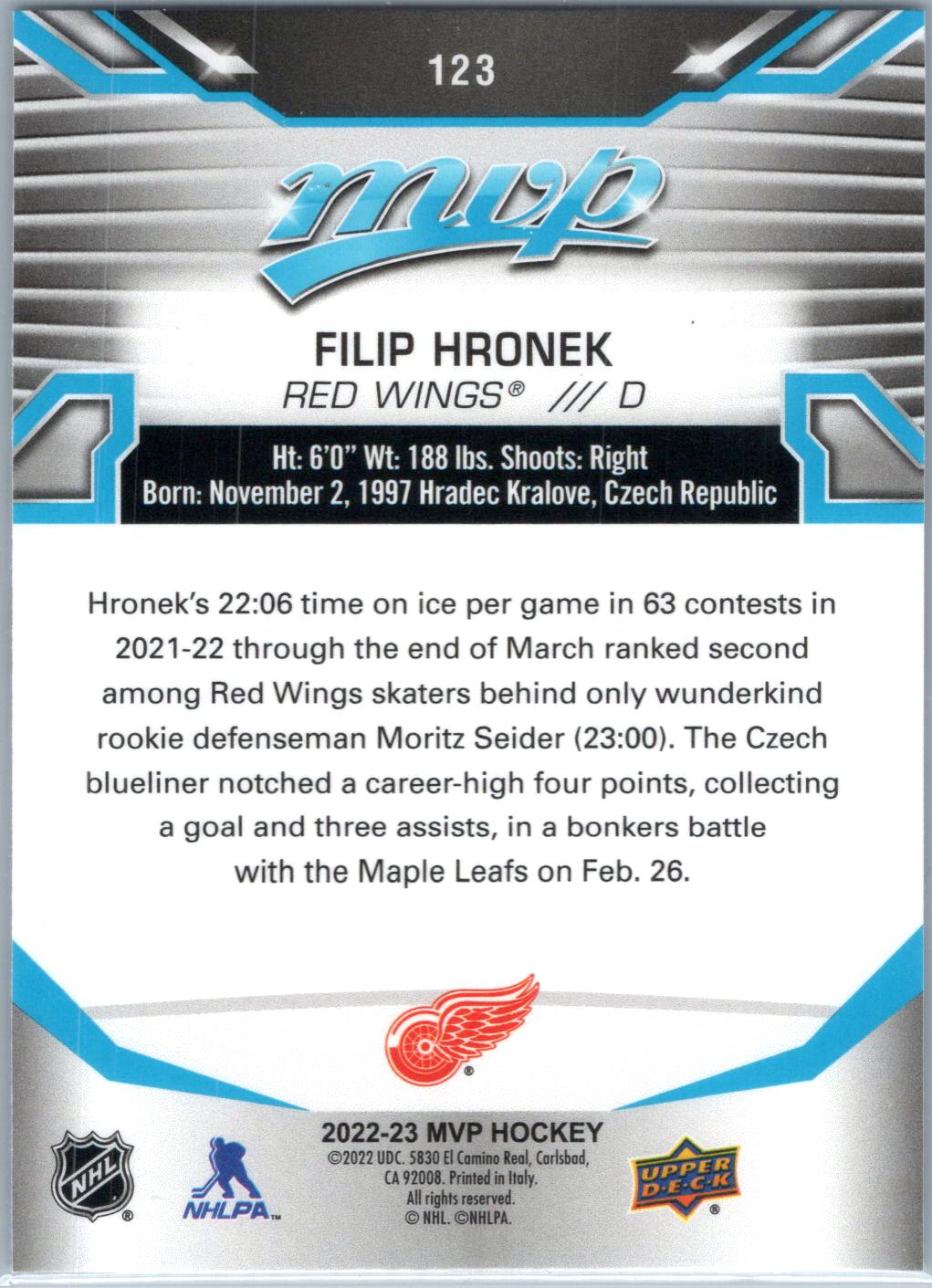 2022-23 Upper Deck MVP #123 Filip Hronek