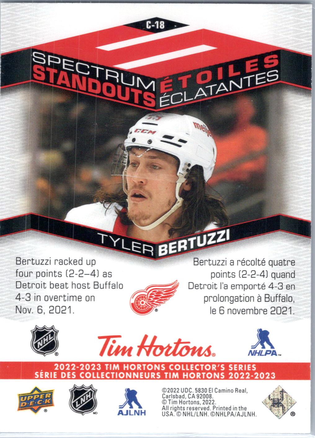 2022-23 Upper Deck Tim Hortons #C-18 Tyler Bertuzzi Spectrum Standouts