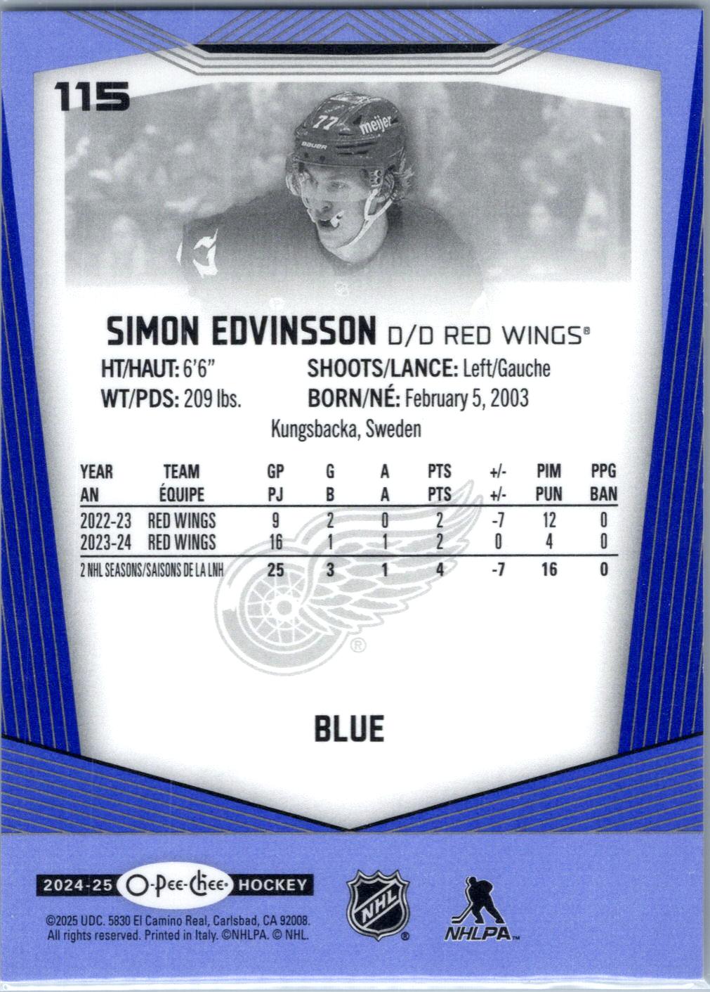 2024-25 O-Pee-Chee #115 Simon Edvinsson Blue Border