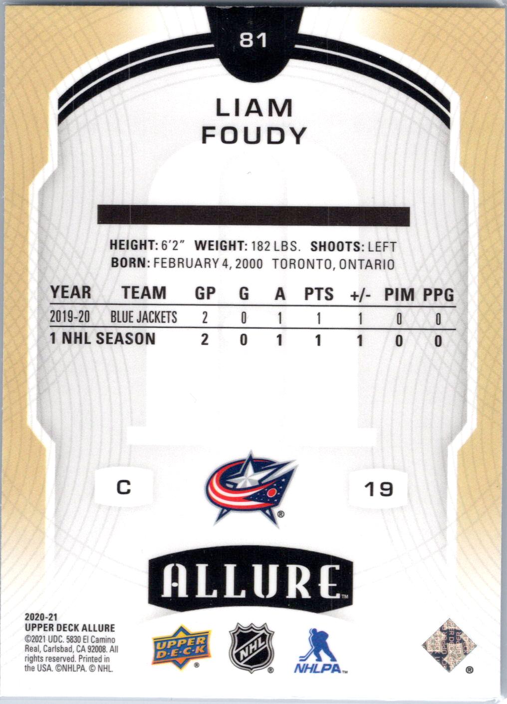 2020-21 Upper Deck Allure #81 Liam Foudy