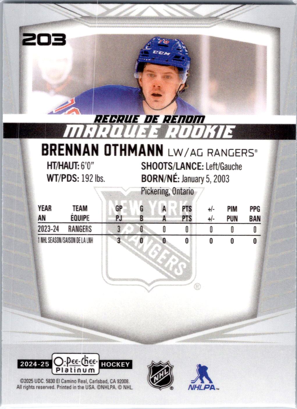 2024-25 O-Pee-Chee Platinum #203 Brennan Othmann