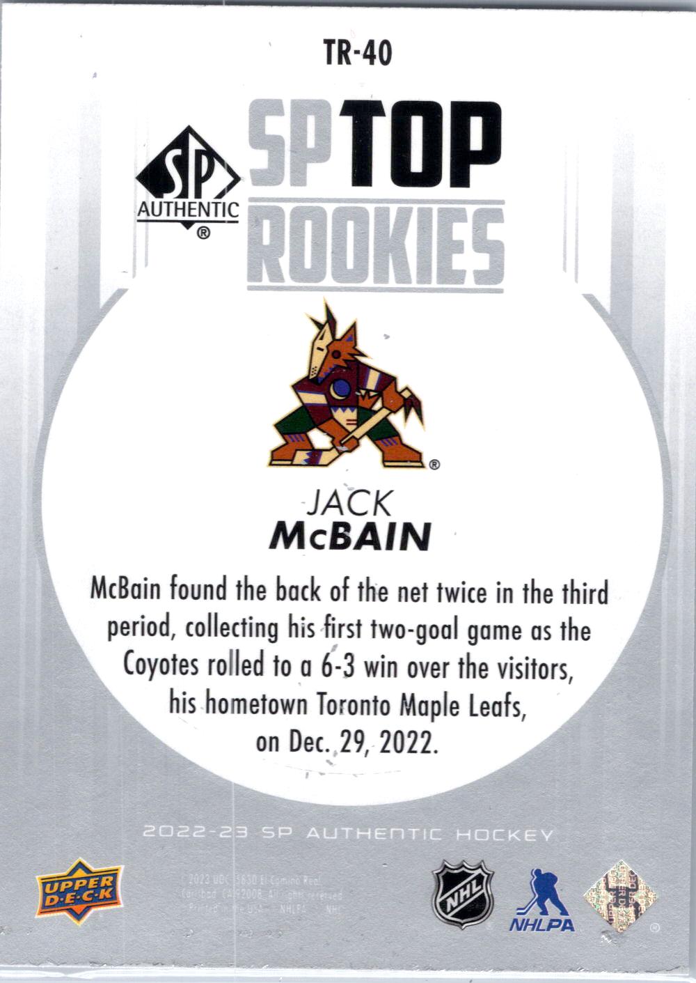 2022-23 SP Authentic #TR-40 Jack McBain Top Rookies