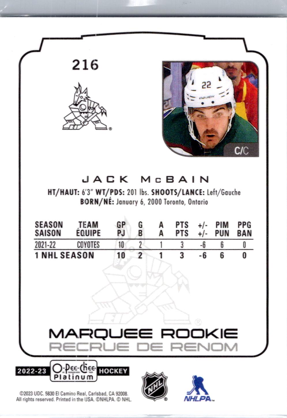 2022-23 O-Pee-Chee Platinum #216 Jack McBain