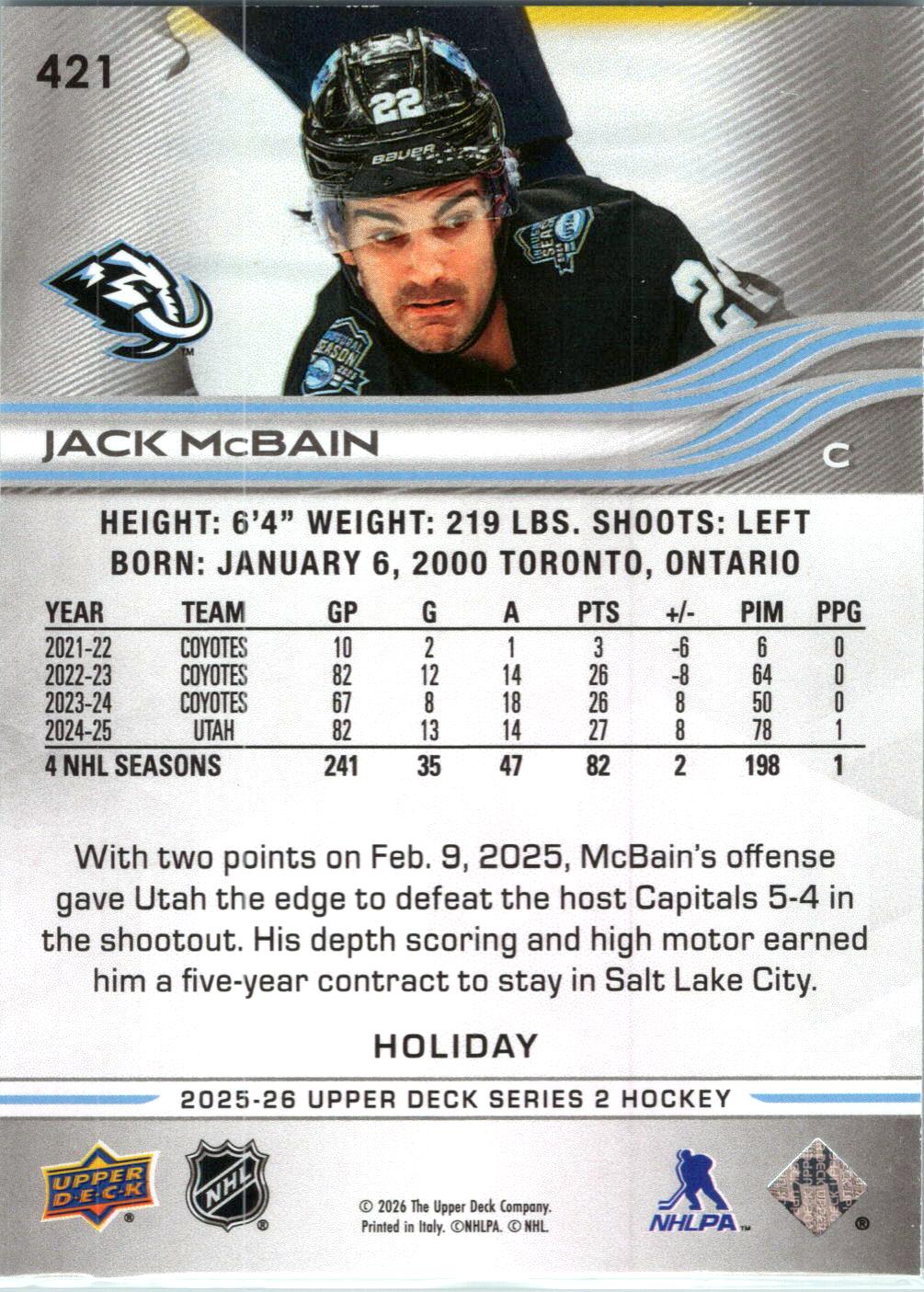 2025-26 Upper Deck #421 Jack McBain Holiday