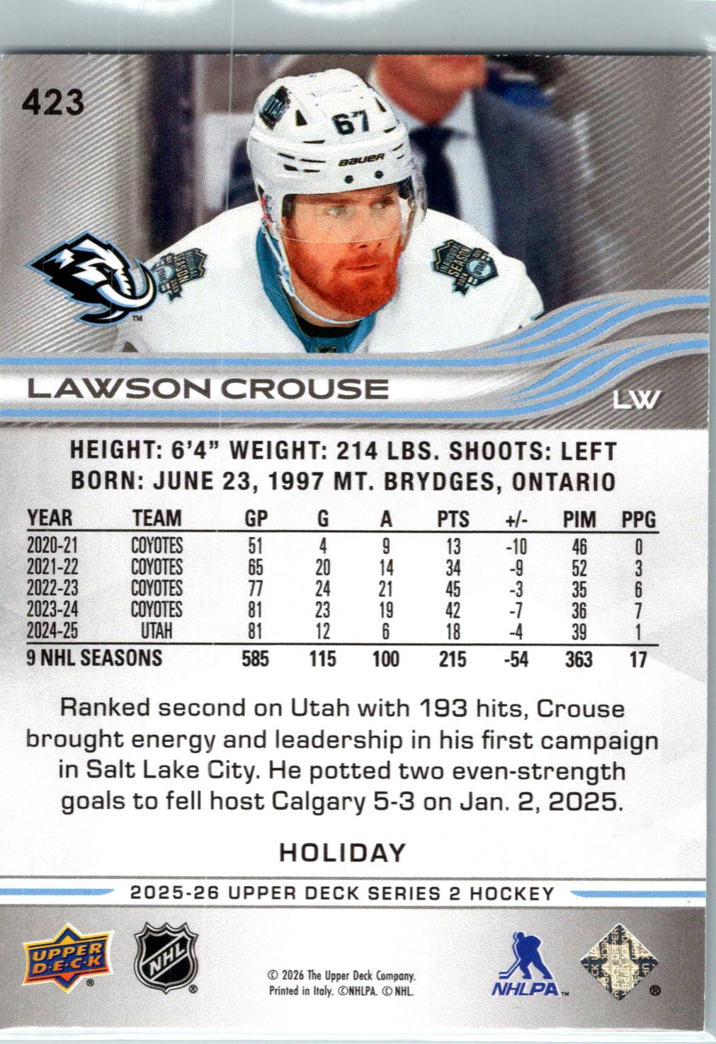 2025-26 Upper Deck #423 Lawson Crouse Holiday