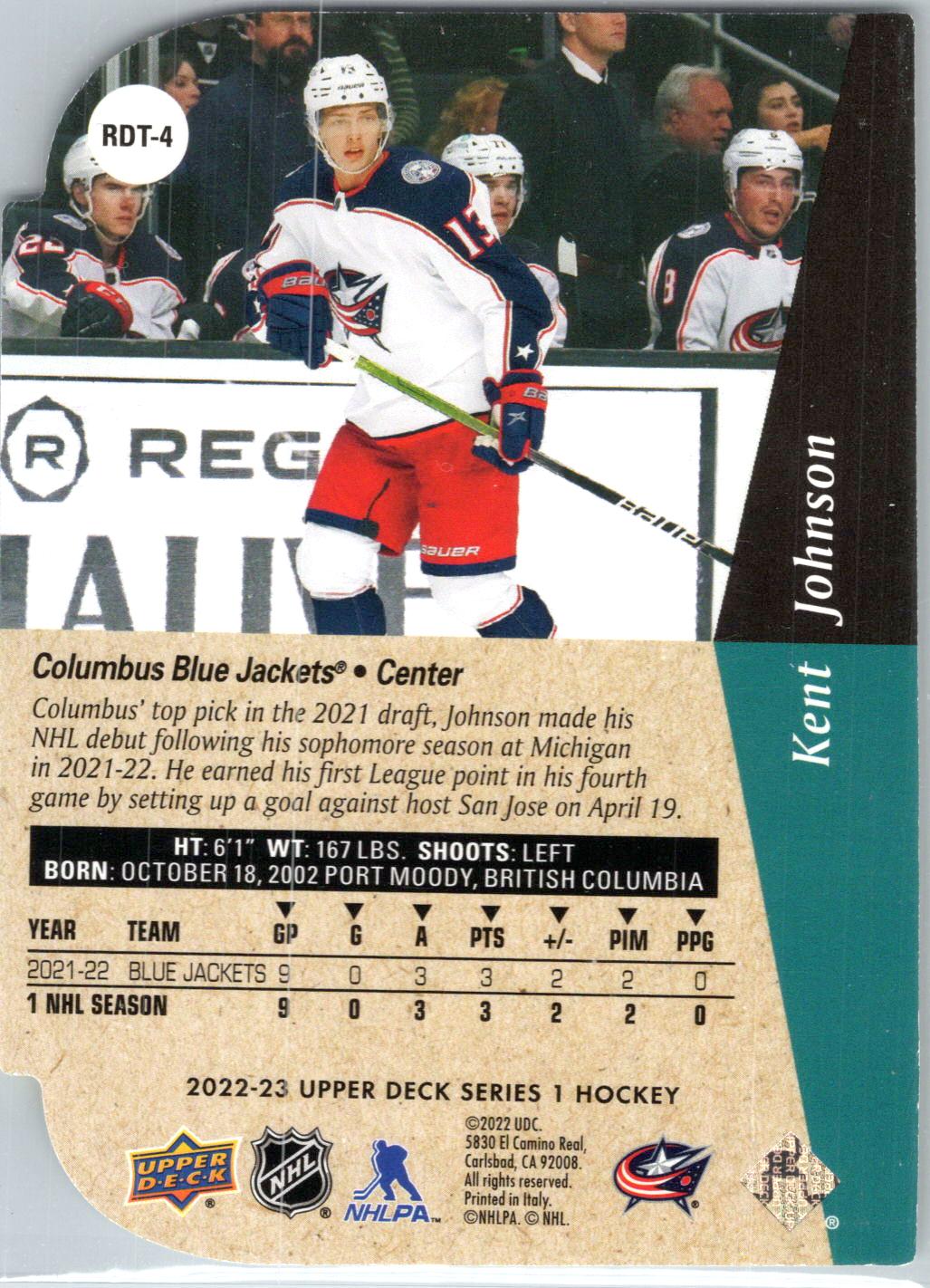 2022-23 Upper Deck #RDT-4 Kent Johnson 1994-95 Rookie Die Cut