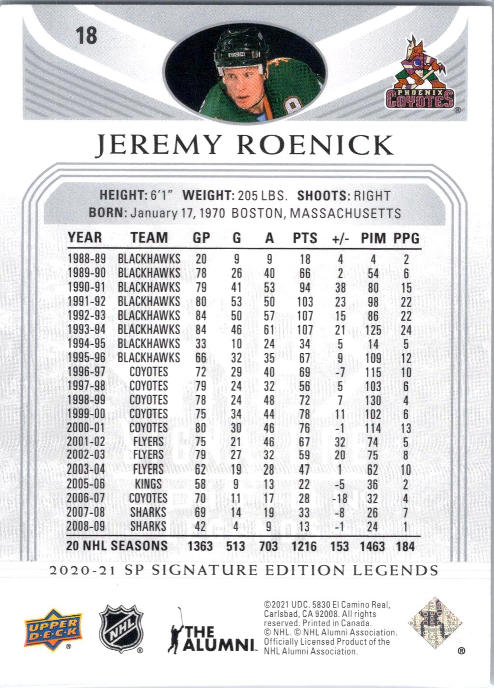 2020-21 SP Signature Edition Legends #18 Jeremy Roenick