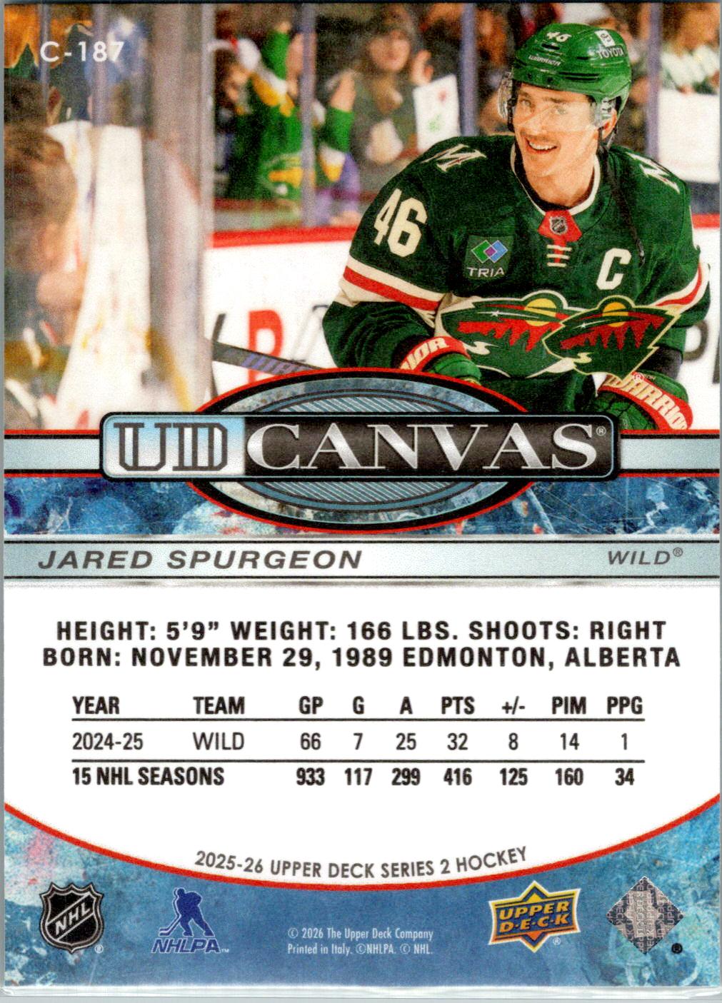 2025-26 Upper Deck #C-187 Jared Spurgeon UD Canvas