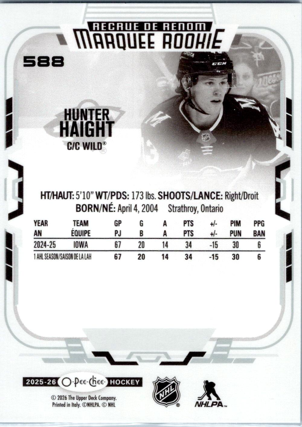 2025-26 O-Pee-Chee #588 Hunter Haight