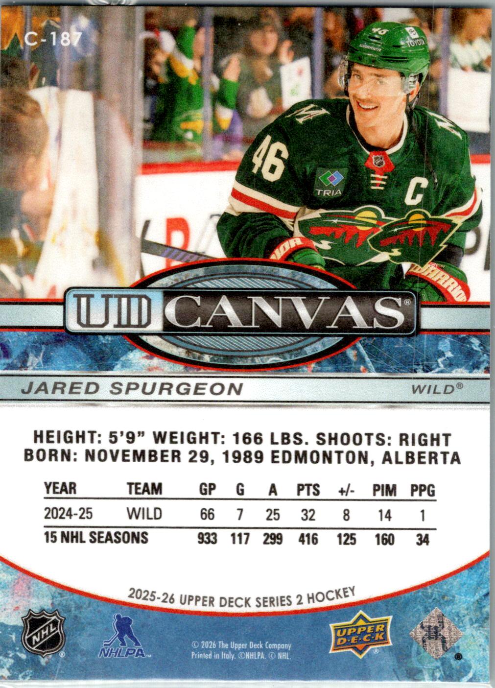 2025-26 Upper Deck #C-187 Jared Spurgeon UD Canvas