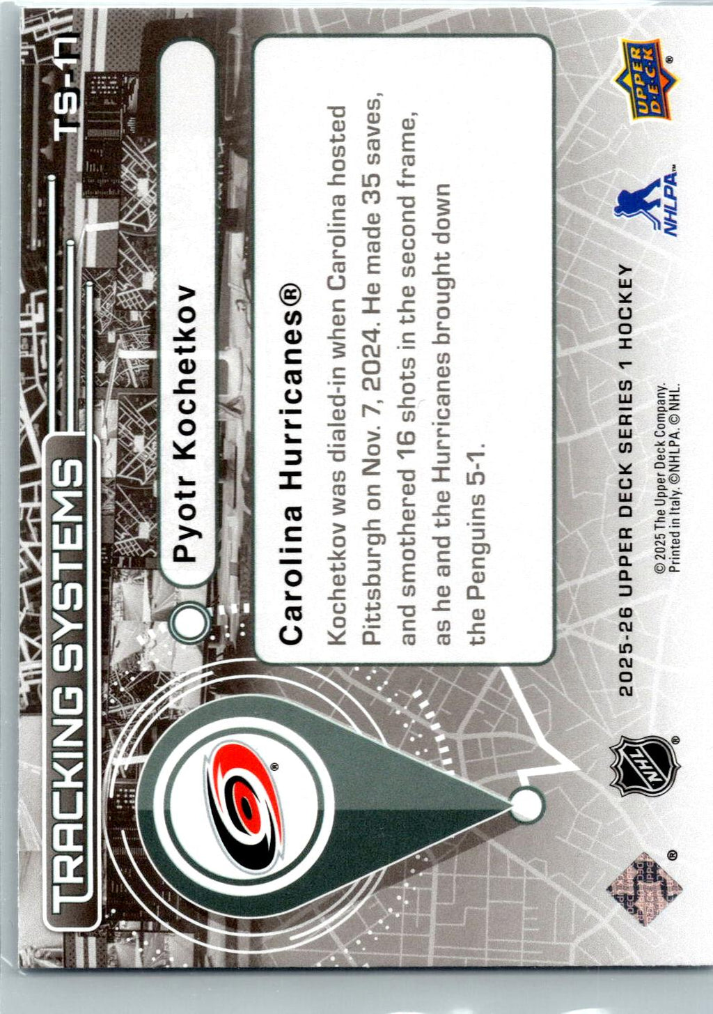2025-26 Upper Deck #TS-17 Pyotr Kochetkov Tracking Systems Speckle