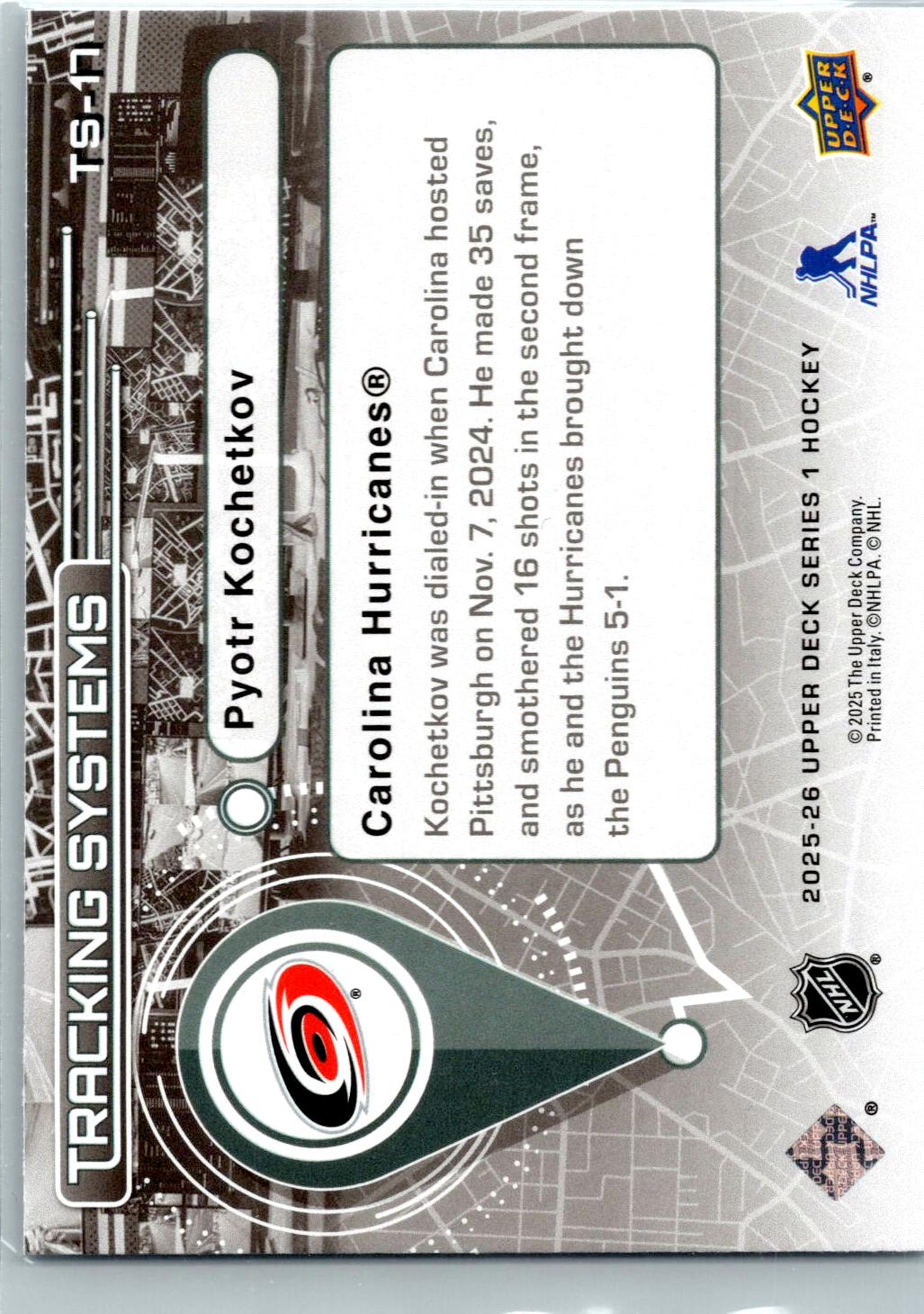 2025-26 Upper Deck #TS-17 Pyotr Kochetkov Tracking Systems Speckle