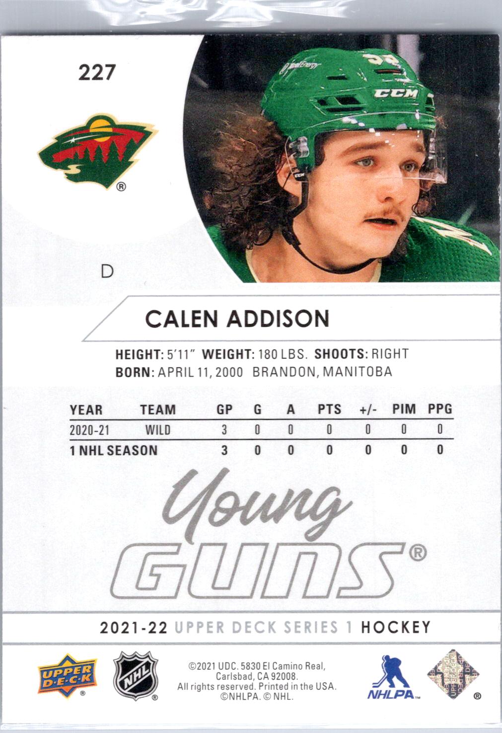 2021-22 Upper Deck #227 Calen Addison
