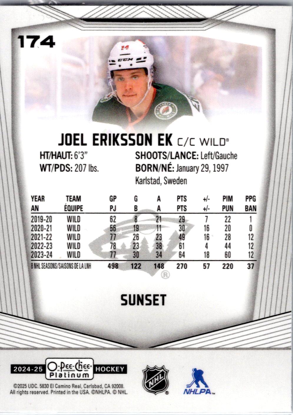2024-25 O-Pee-Chee Platinum #174 Joel Eriksson Ek Sunset