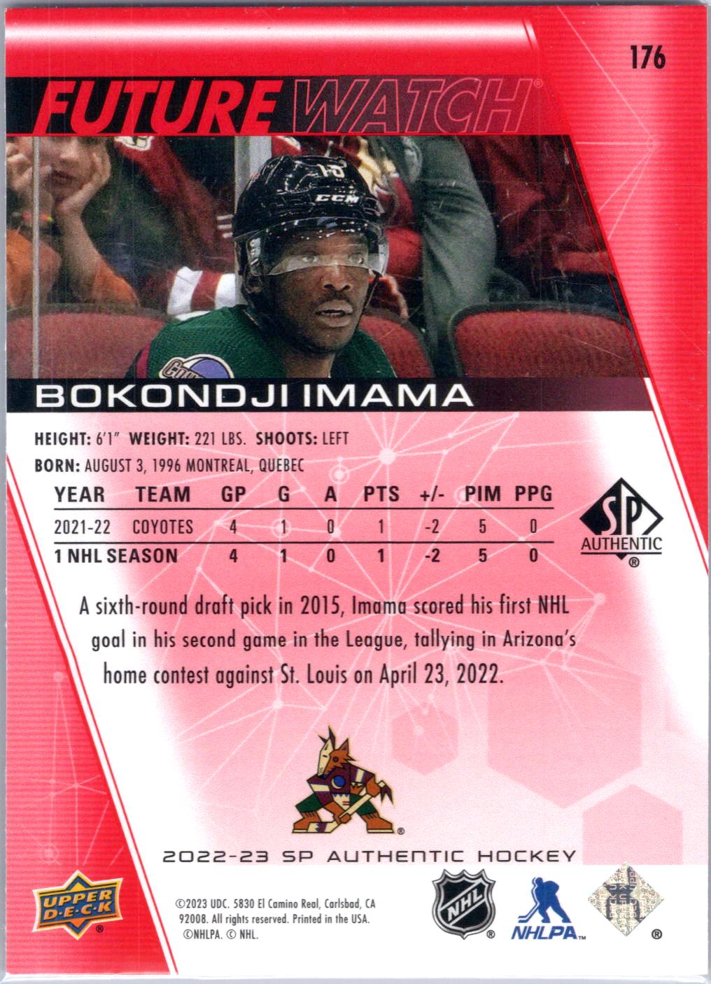 2022-23 SP Authentic #176 Bokondji Imama Limited Red
