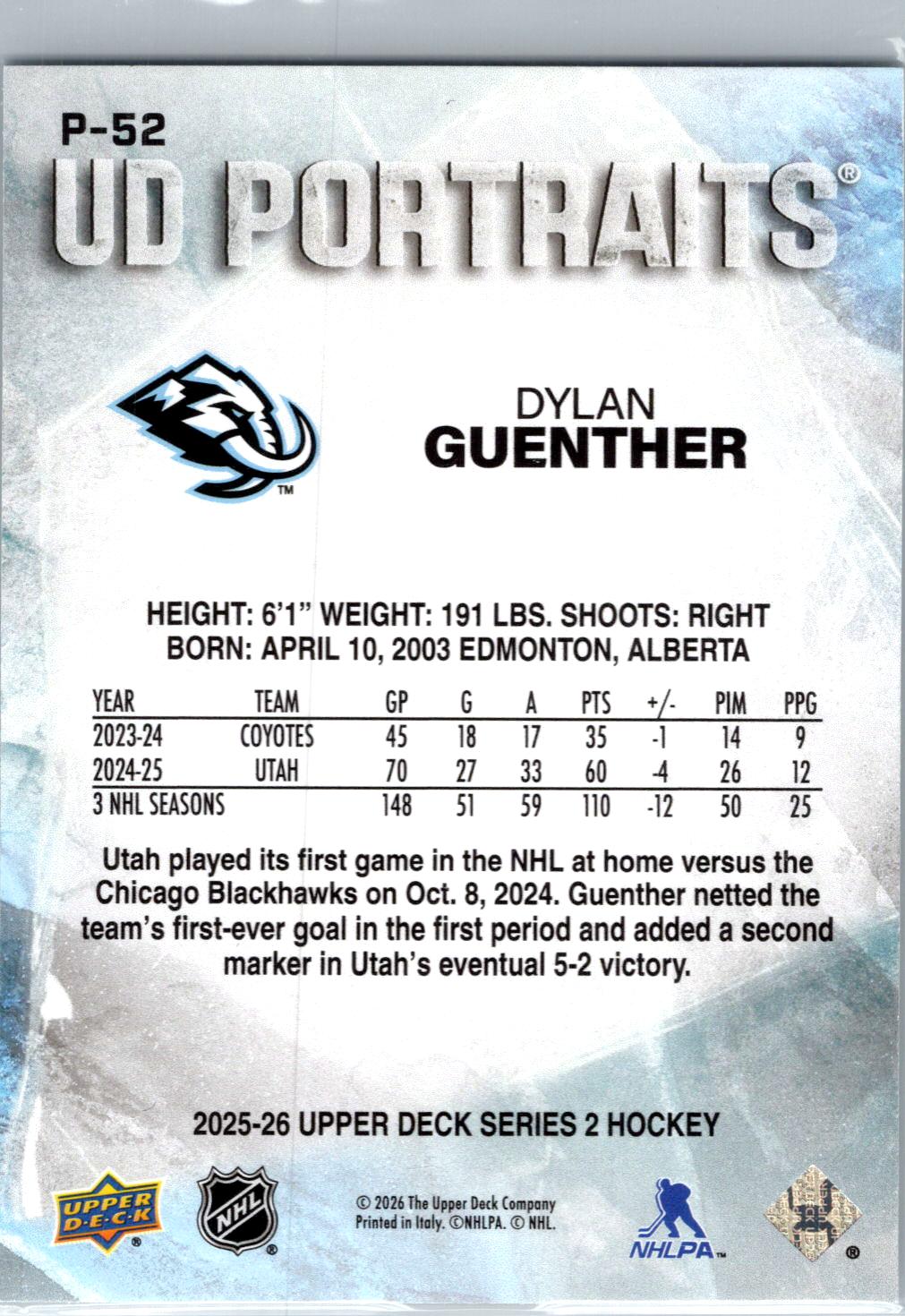 2025-26 Upper Deck #P-52 Dylan Guenther UD Portraits