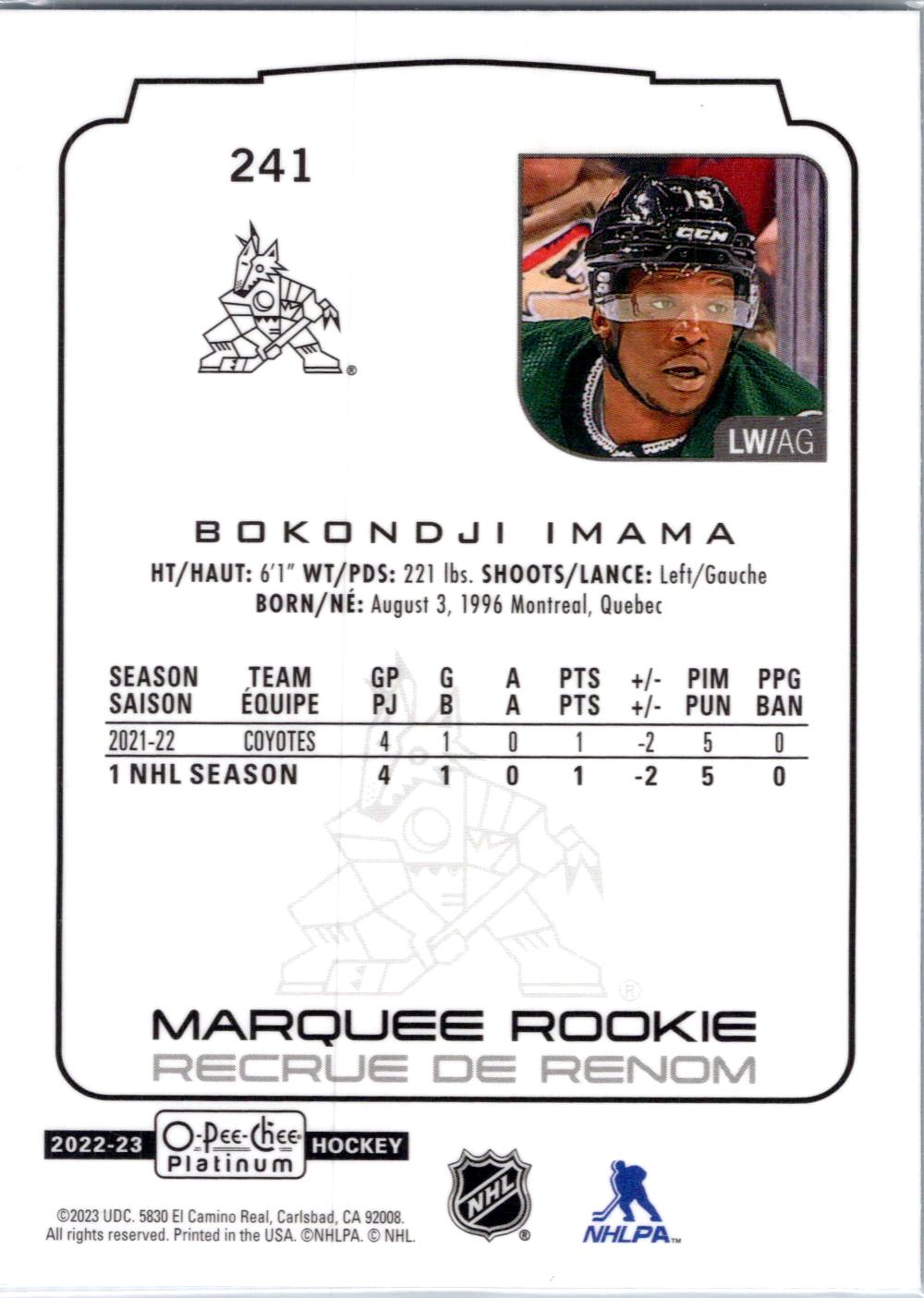 2022-23 O-Pee-Chee Platinum #241 Bokondji Imama