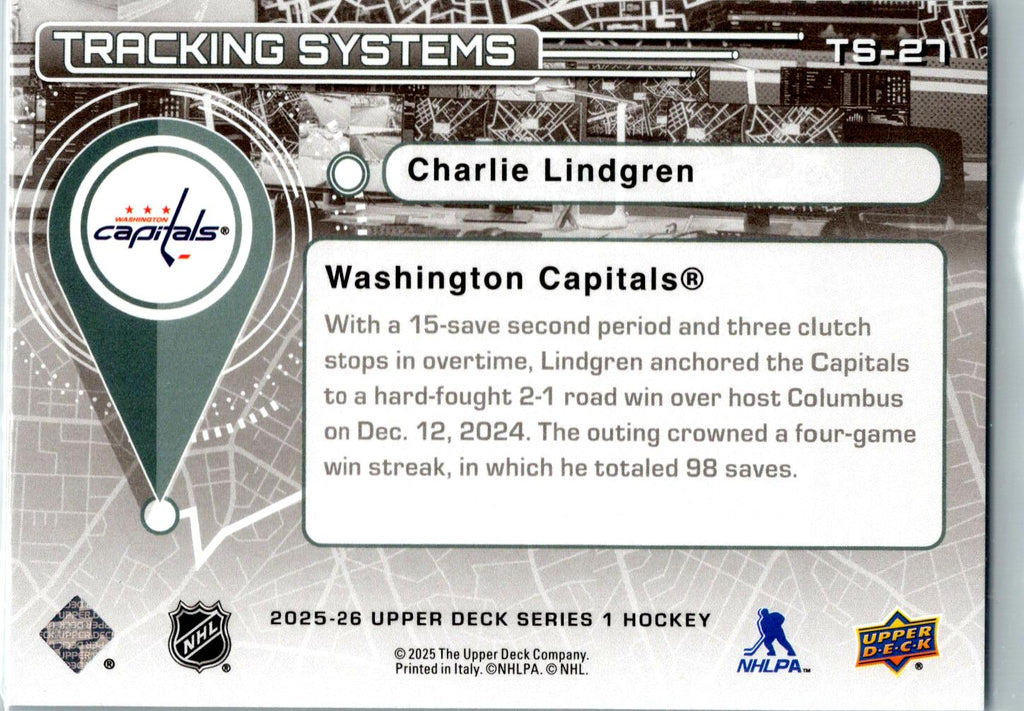2025-26 Upper Deck #TS-27 Charlie Lindgren Tracking Systems