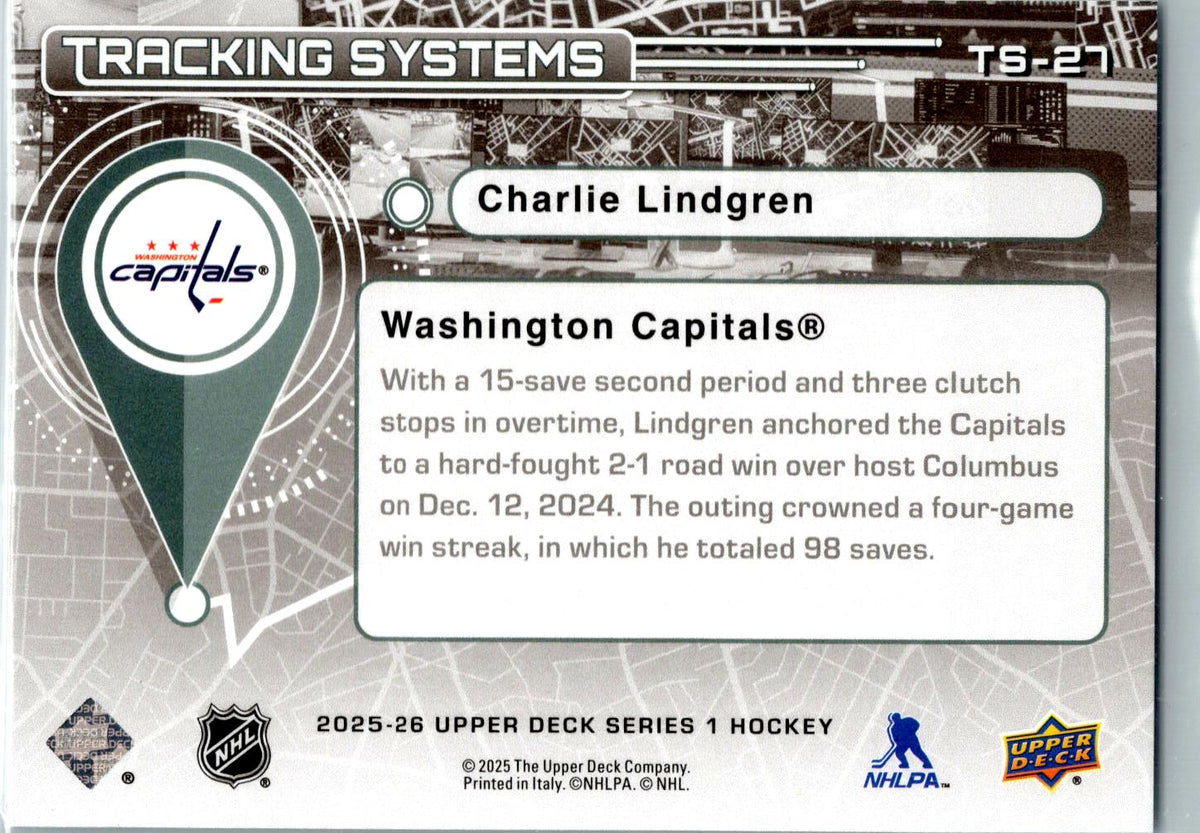 2025-26 Upper Deck #TS-27 Charlie Lindgren Tracking Systems