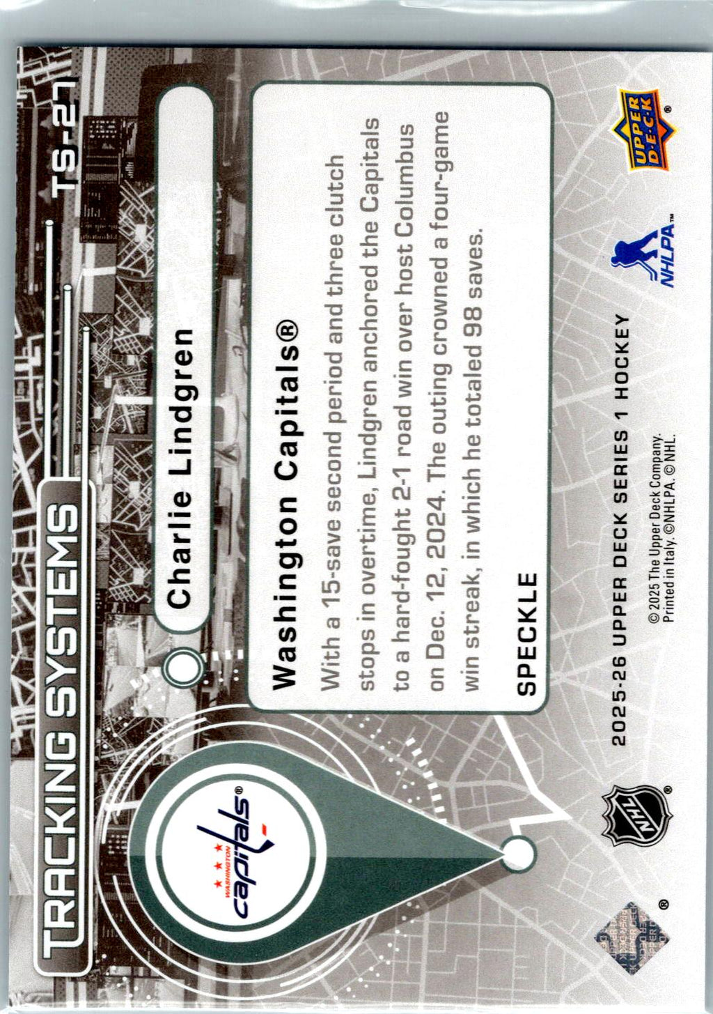 2025-26 Upper Deck #TS-27 Charlie Lindgren Tracking Systems