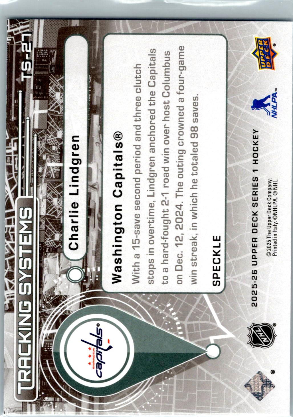 2025-26 Upper Deck #TS-27 Charlie Lindgren Tracking Systems