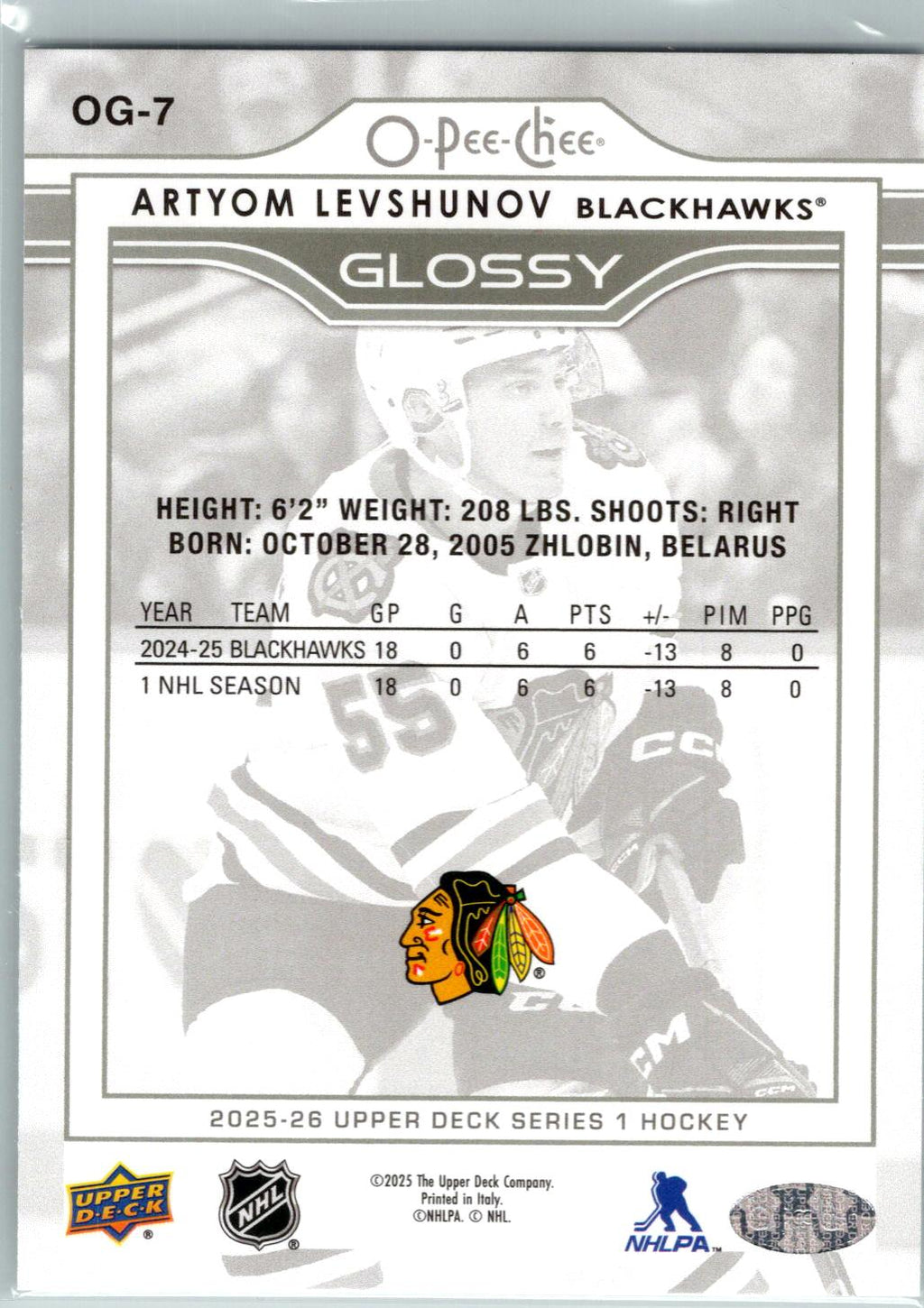 2025-26 Upper Deck #OG-7 Artyom Levshunov O-Pee-Chee Glossy Gold