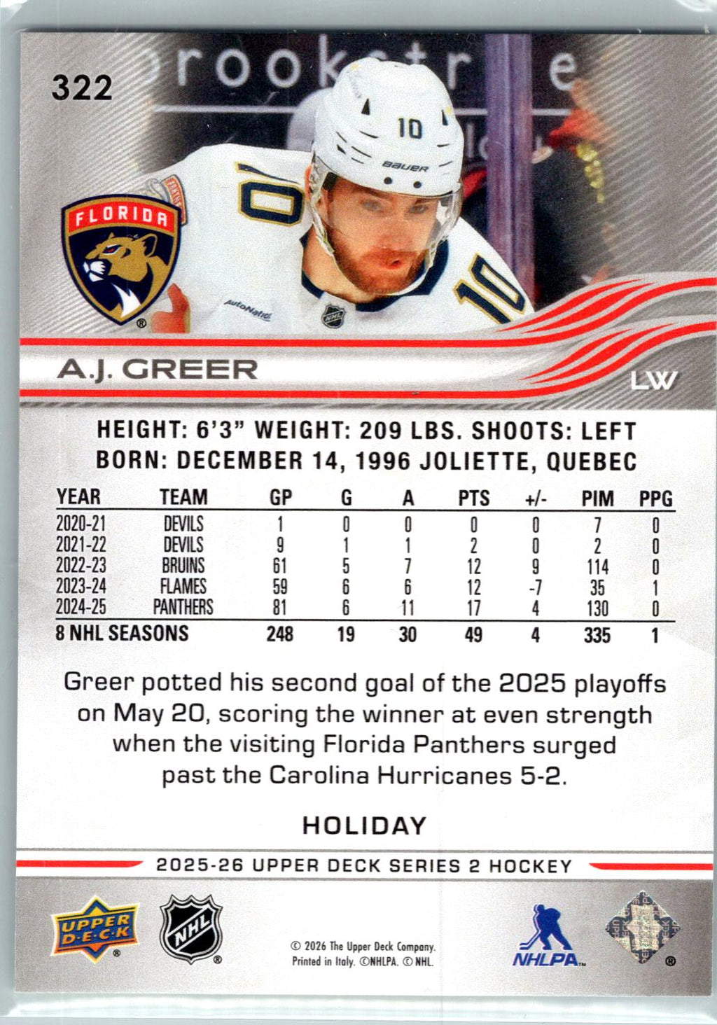 2025-26 Upper Deck #322 A.J. Greer Holiday