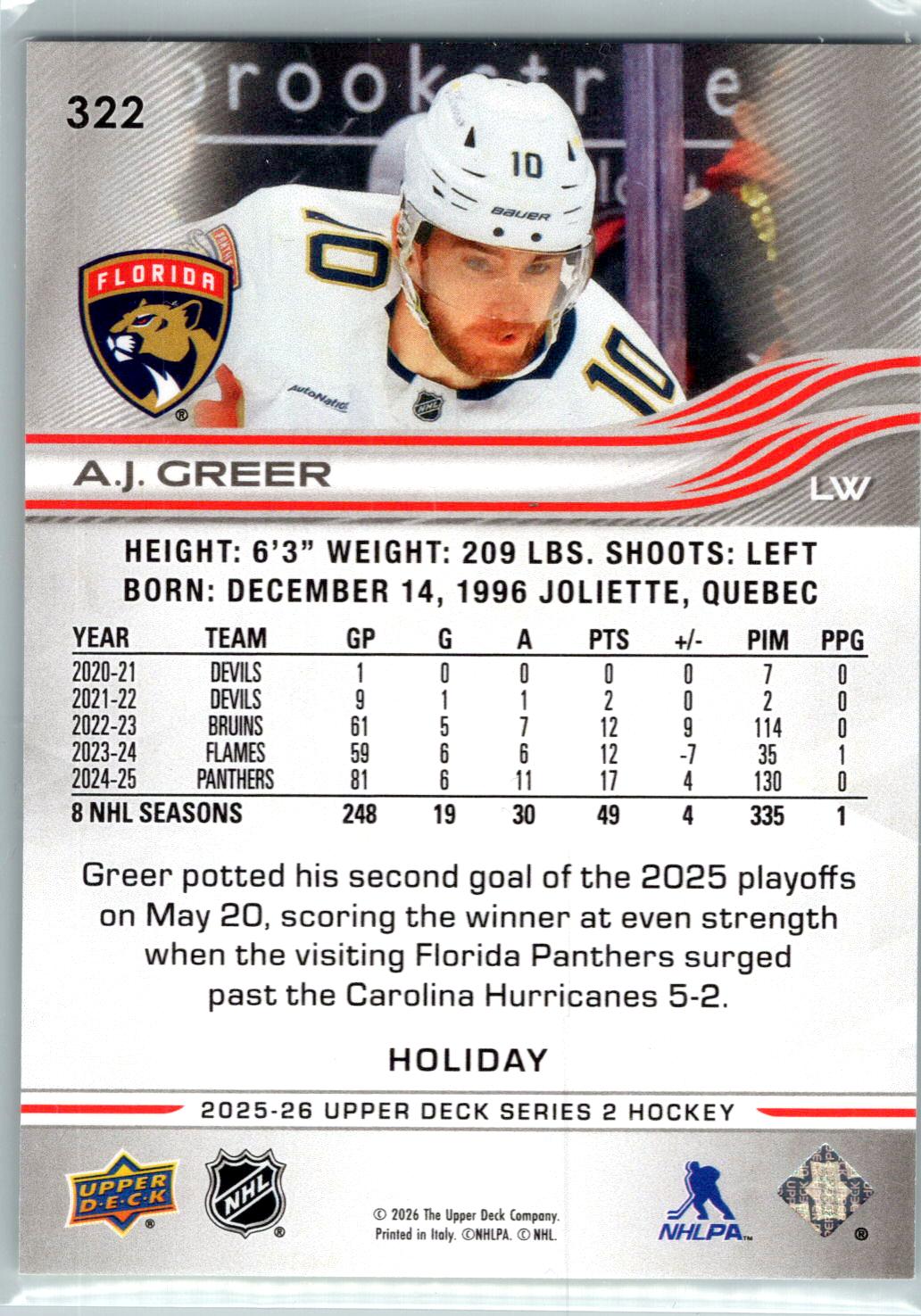 2025-26 Upper Deck #322 A.J. Greer Holiday