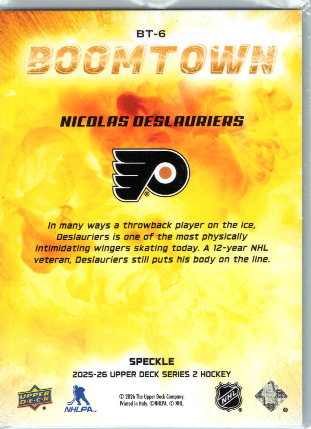 2025-26 Upper Deck #BT-6 Nicolas Deslauriers Boomtown Speckle
