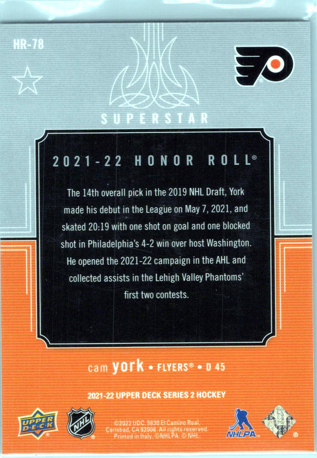 2021-22 Upper Deck #HR-78 Cam York Honor Roll
