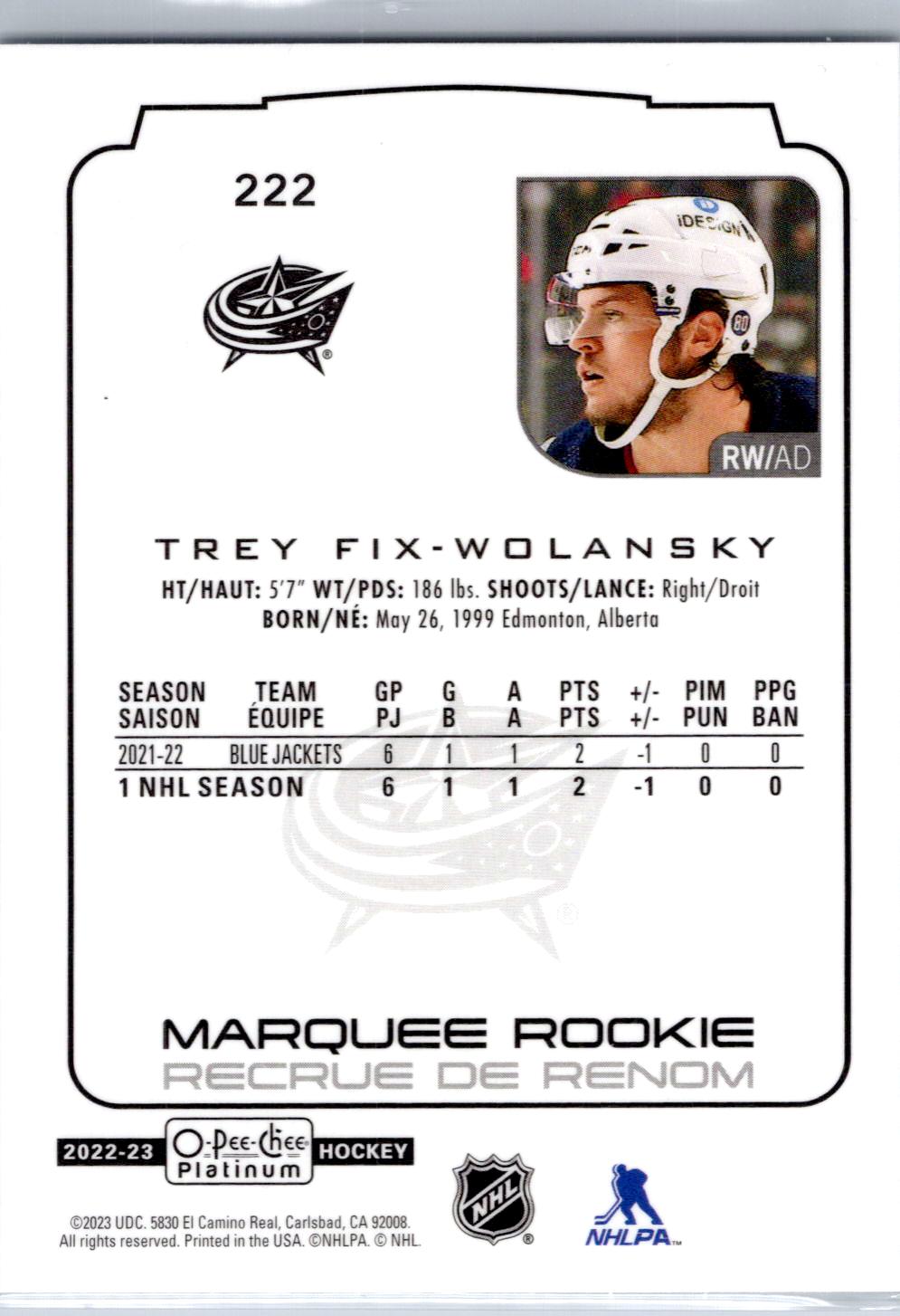 2022-23 O-Pee-Chee Platinum #222 Trey Fix-Wolansky