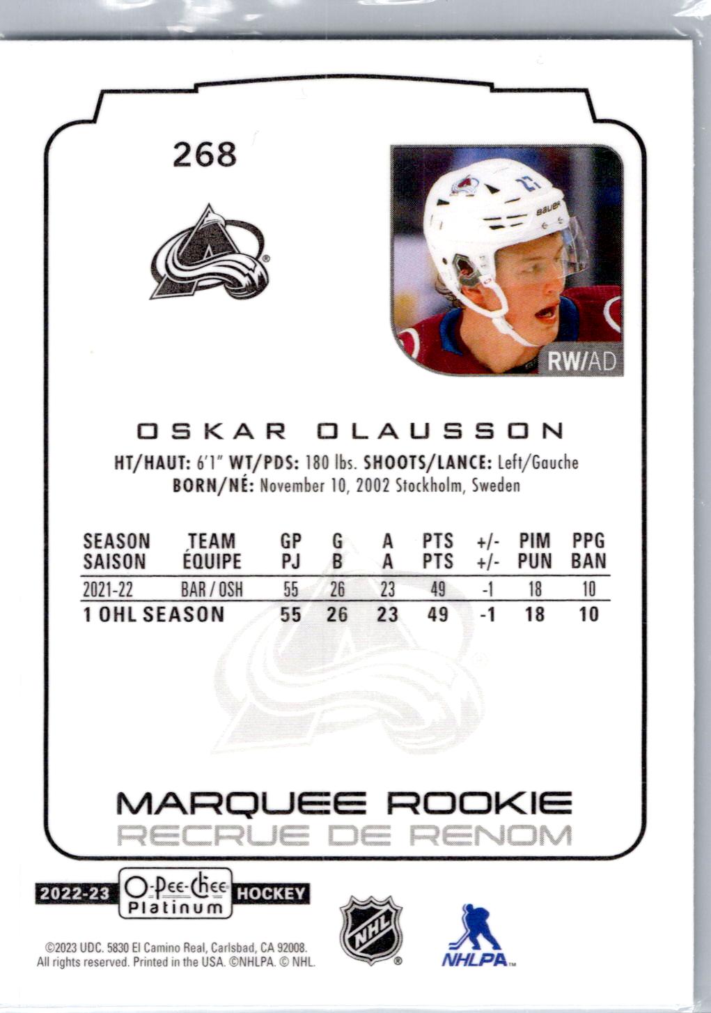 2022-23 O-Pee-Chee Platinum #268 Oskar Olausson
