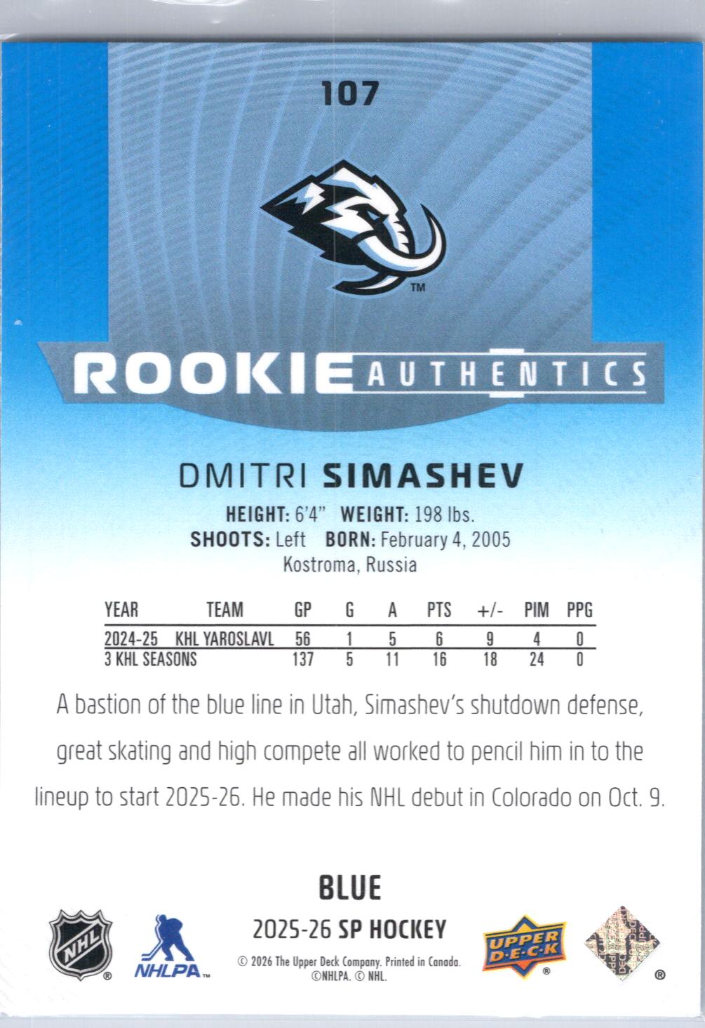 2025-26 SP #107 Dmitri Simashev Blue