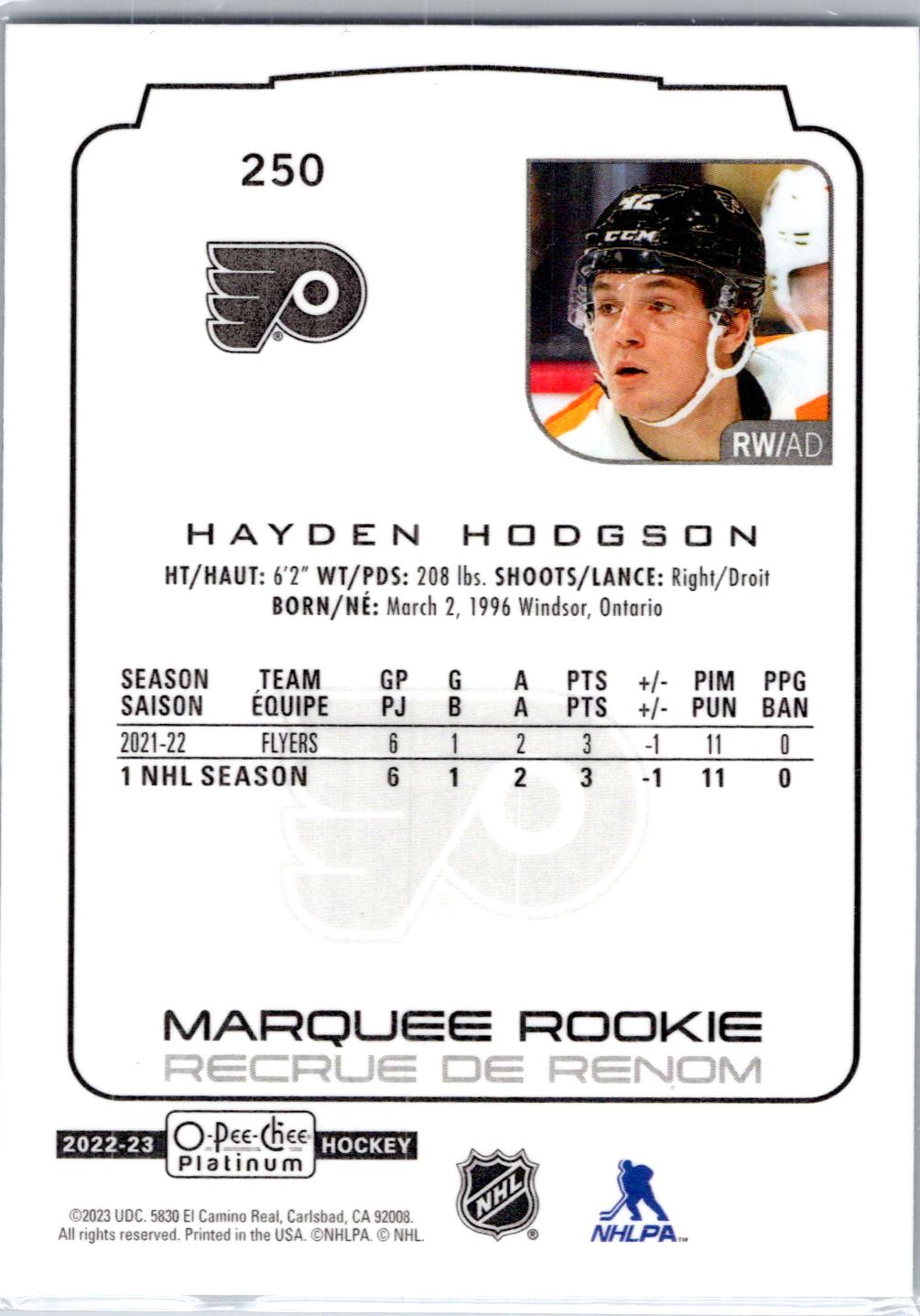 2022-23 O-Pee-Chee Platinum #250 Hayden Hodgson