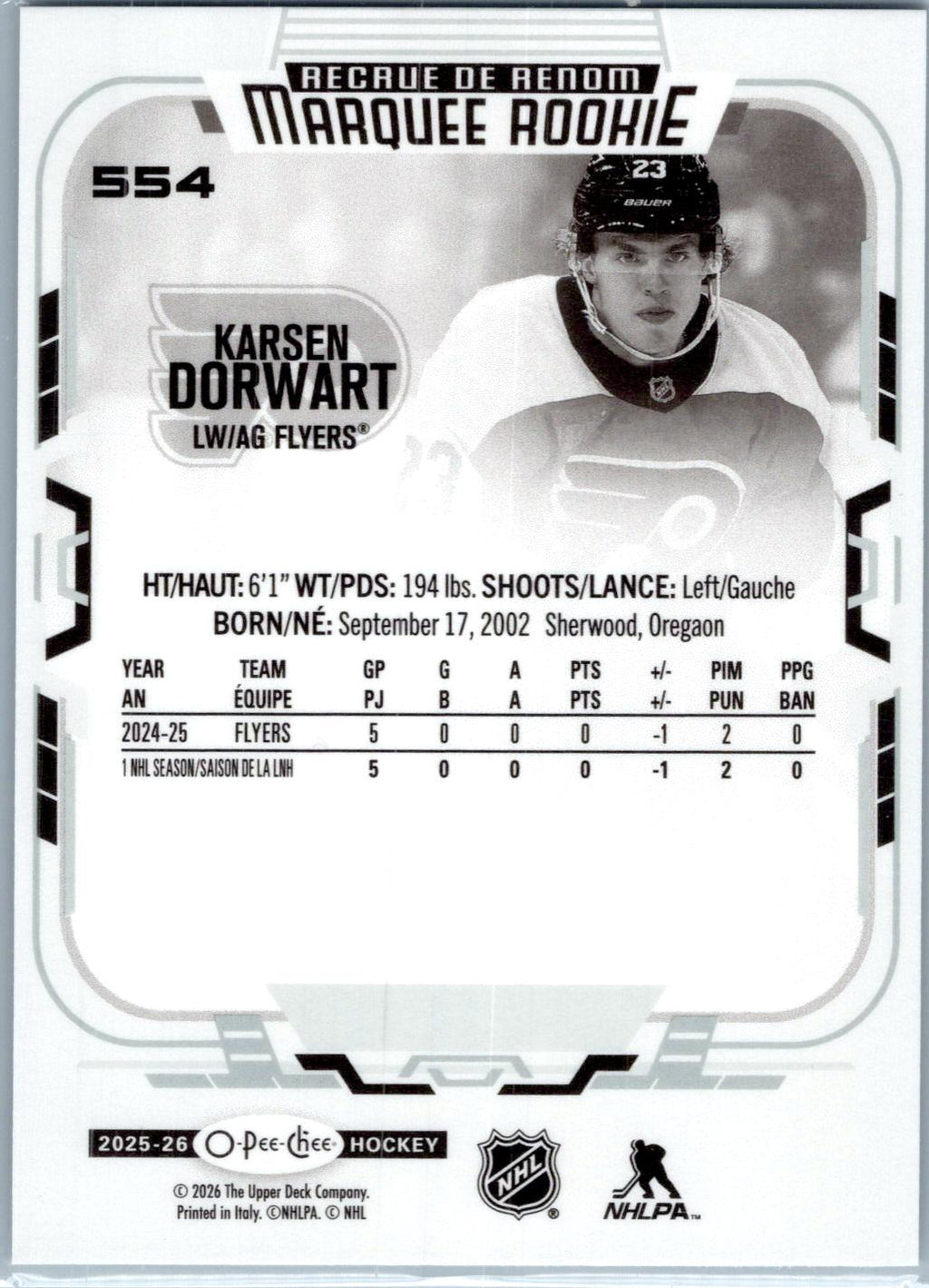 2025-26 O-Pee-Chee #554 Karsen Dorwart