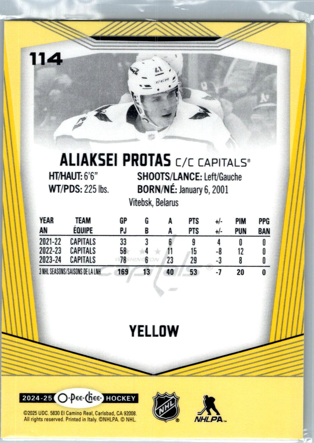 2024-25 O-Pee-Chee #114 Aliaksei Protas Yellow Border