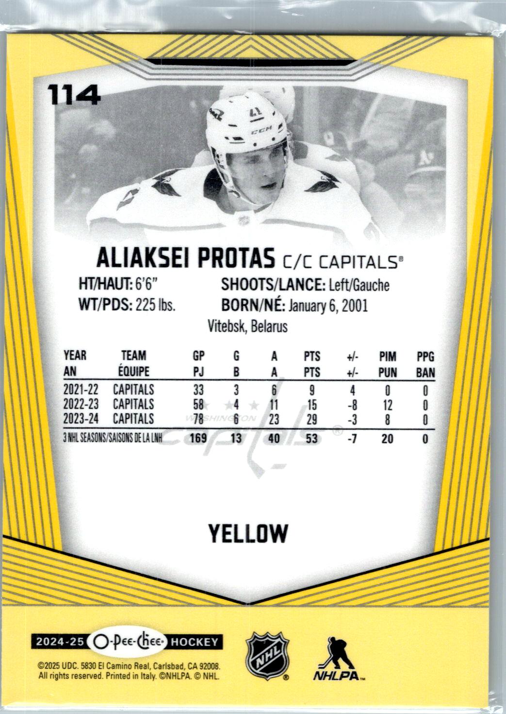 2024-25 O-Pee-Chee #114 Aliaksei Protas Yellow Border