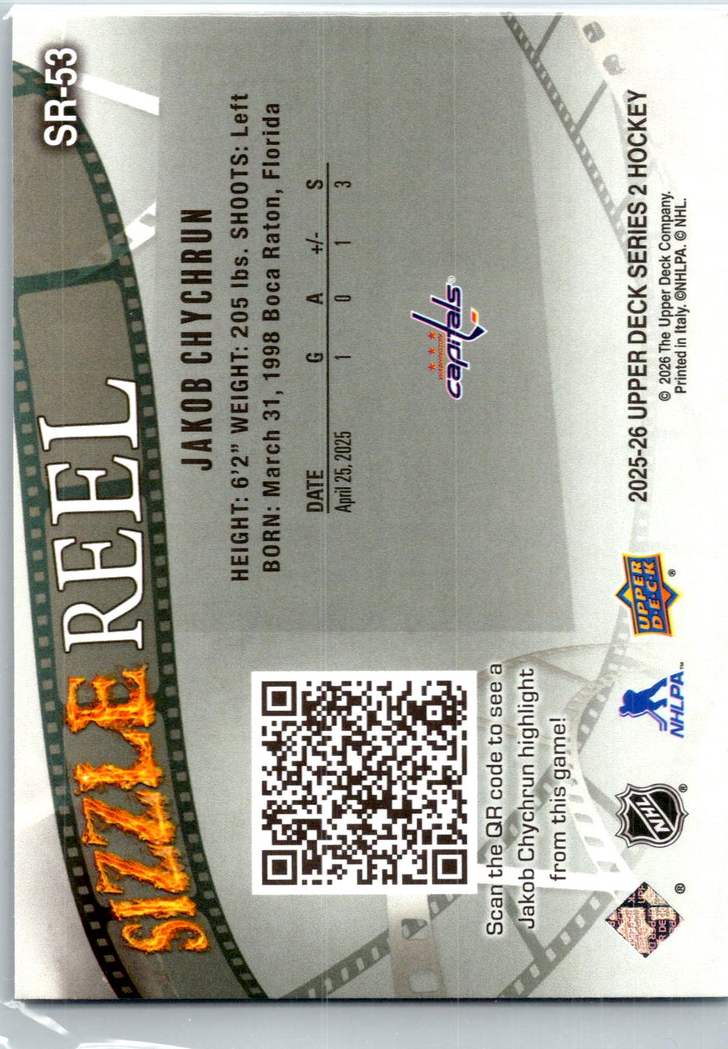 2025-26 Upper Deck #SR-53 Jakob Chychrun Sizzle Reel Speckle