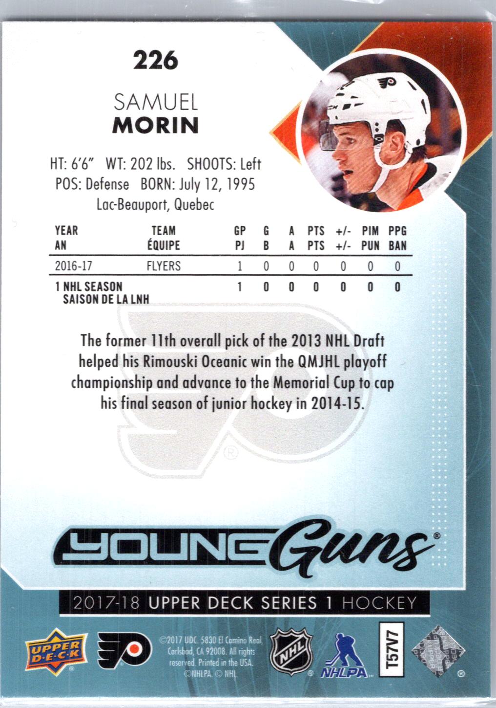 2017-18 Upper Deck #226 Samuel Morin