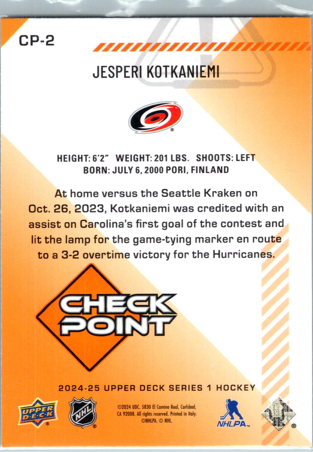 2024-25 Upper Deck #CP-2 Jesperi Kotkaniemi Checkpoint