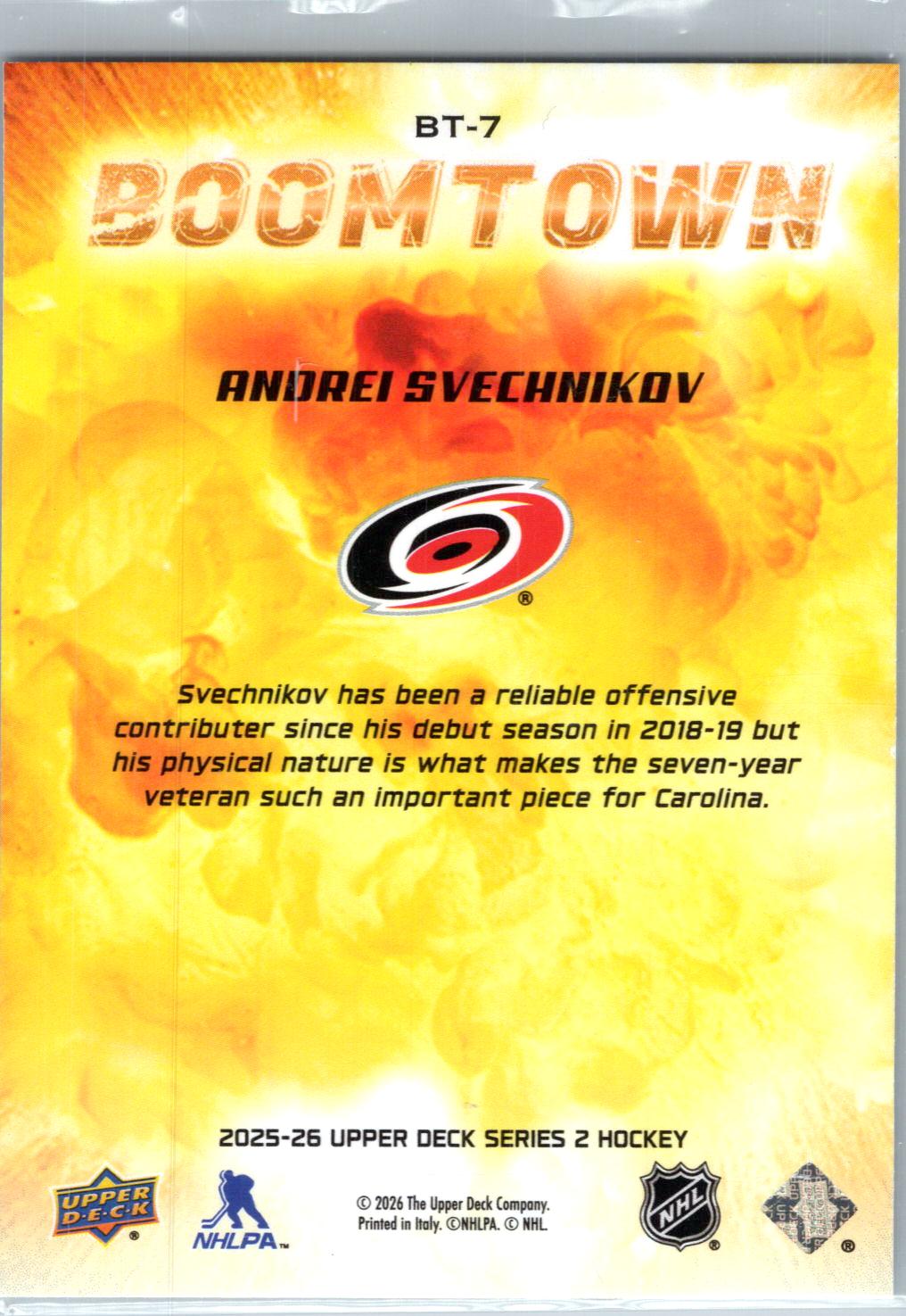 2025-26 Upper Deck #BT-7 Andrei Svechnikov Boomtown